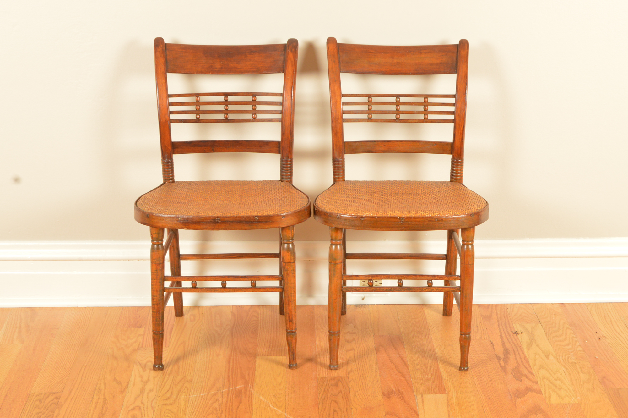 Pair of Vintage Caned Seat Chairs