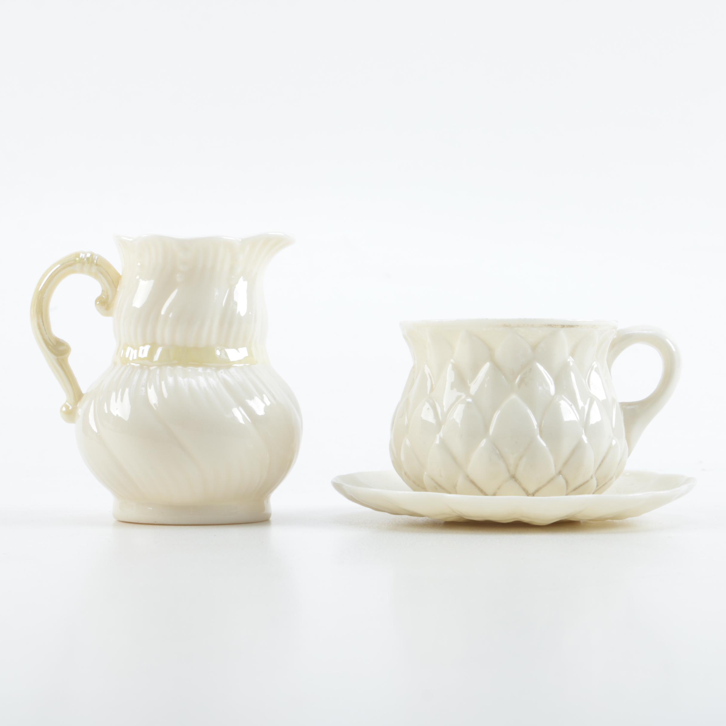 Antique First Mark Belleek Cup and Bellek Jug