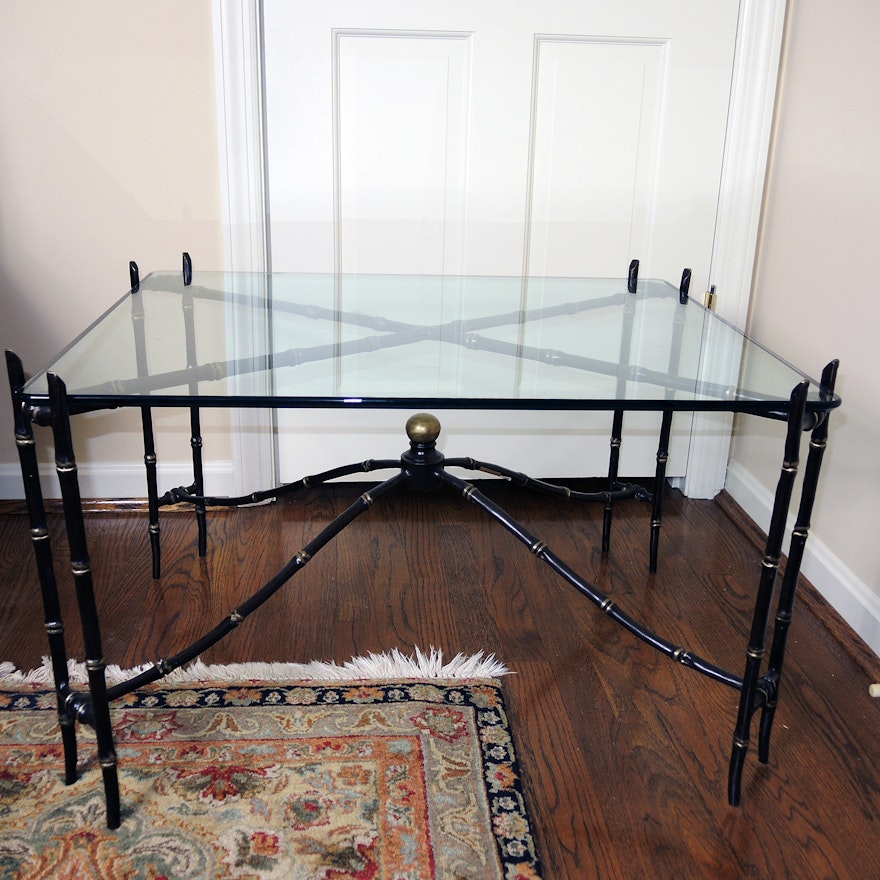 Metal Bamboo Style Glass Top Coffee Table