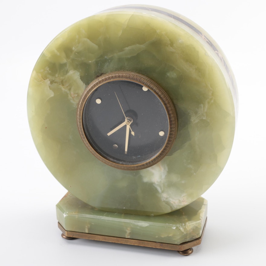 Round Green Calcic, Marble and Onyx Analog Clock