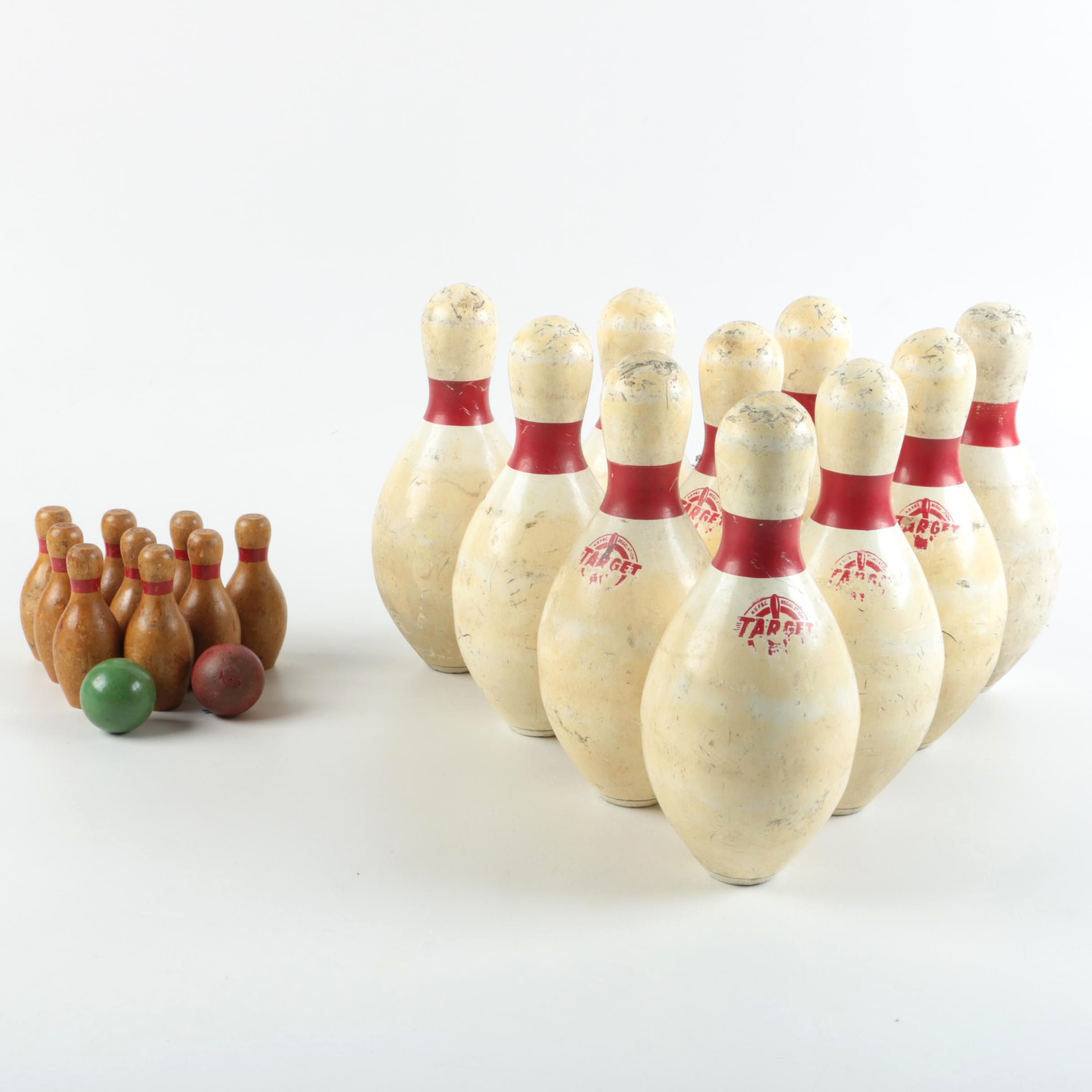 Vintage Duckpin Bowling Pins and Miniature Bowling Set