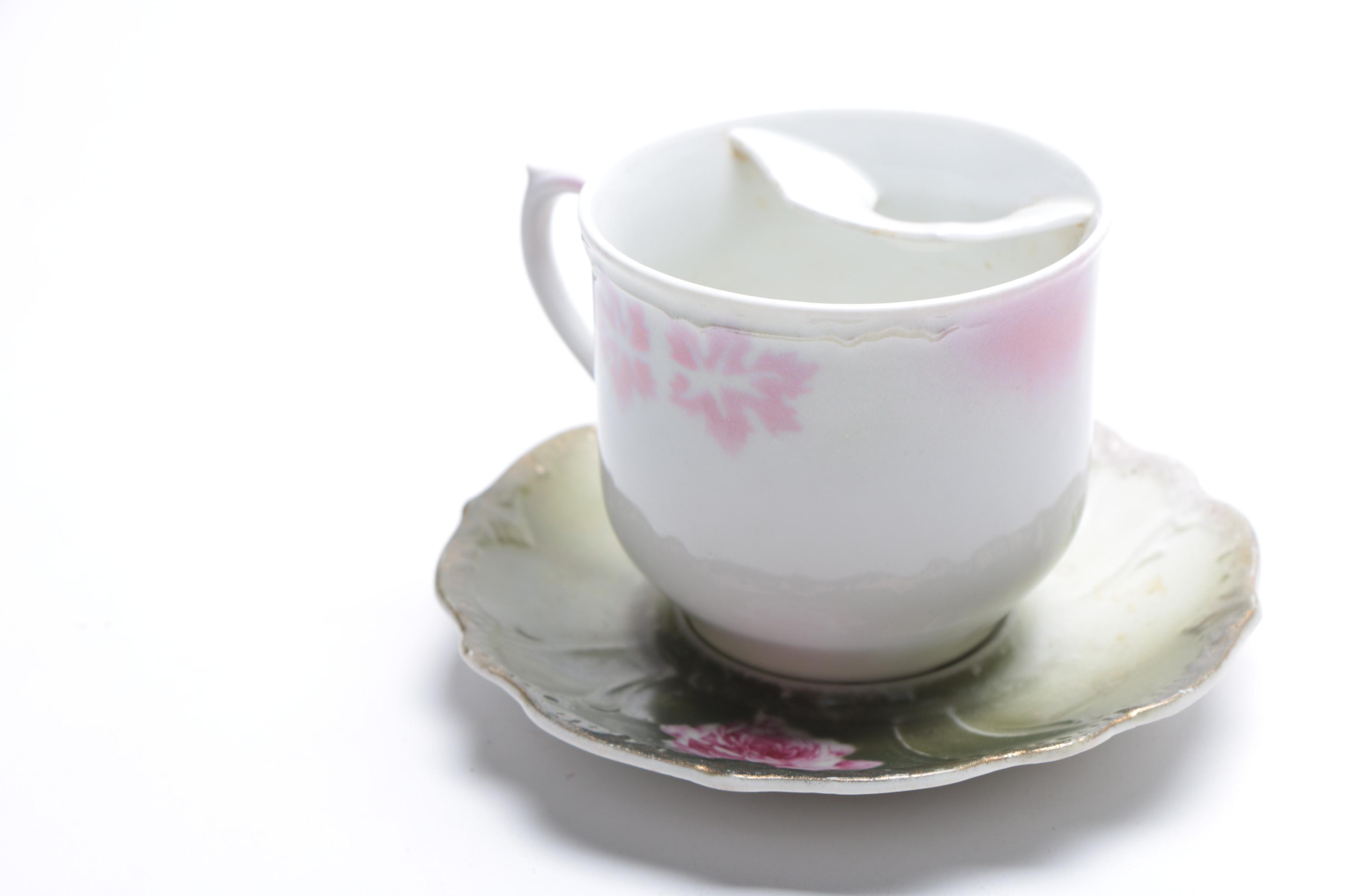 Vintage Porcelain Mustache Teacups With Saucers