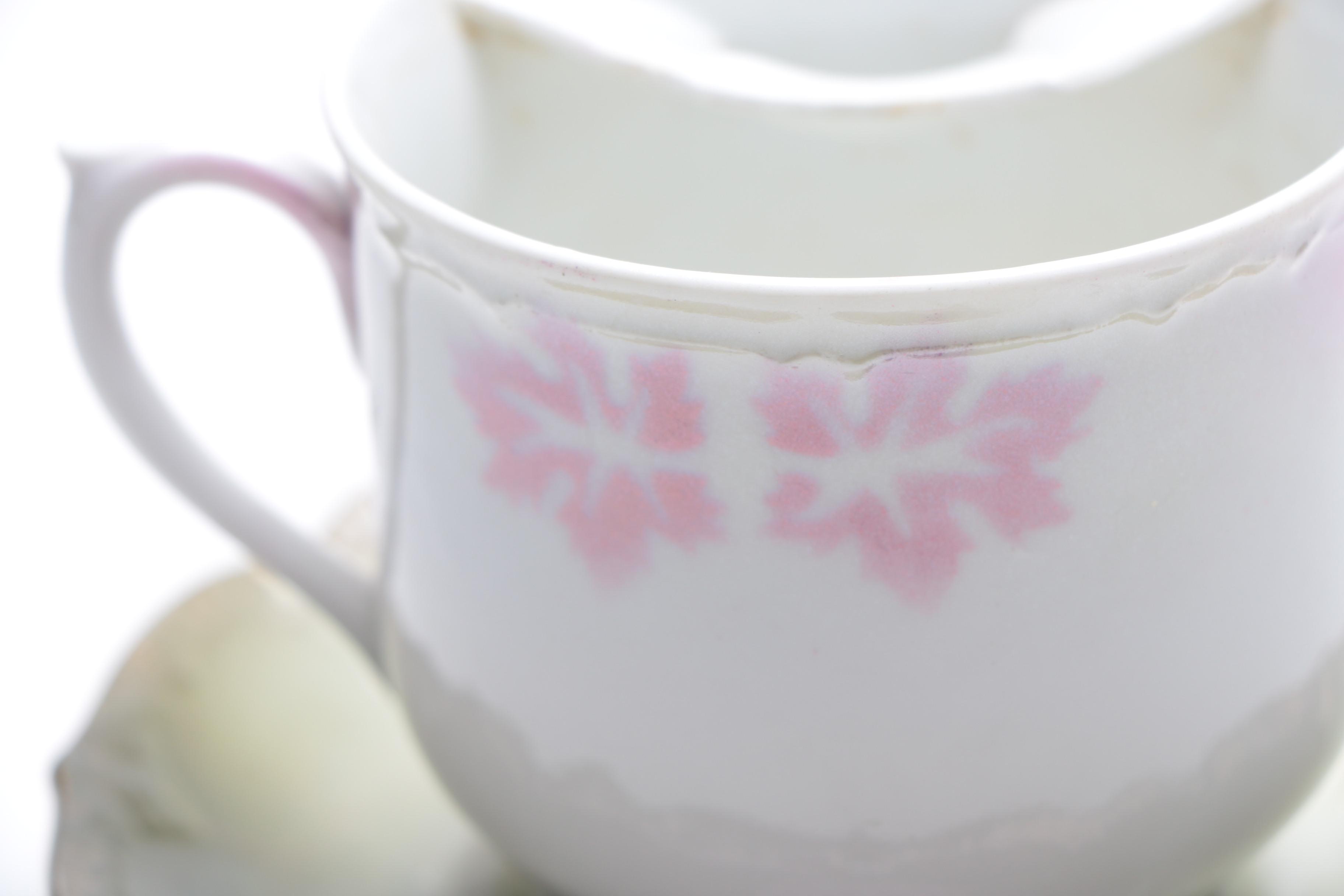 Vintage Porcelain Mustache Teacups With Saucers