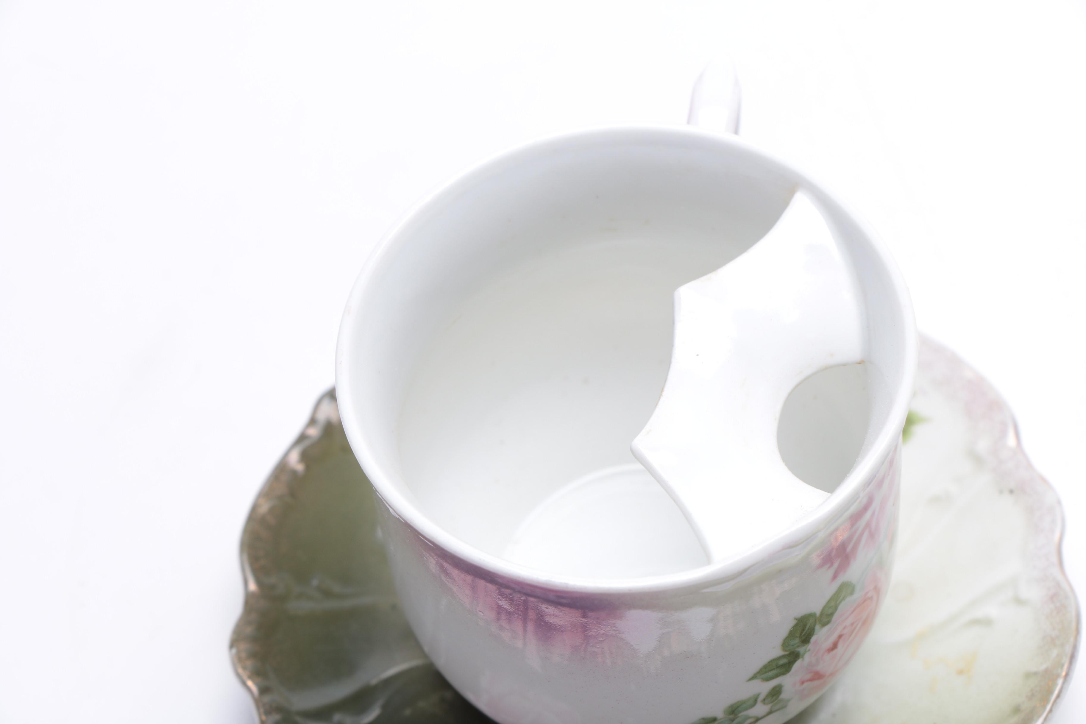 Vintage Porcelain Mustache Teacups With Saucers