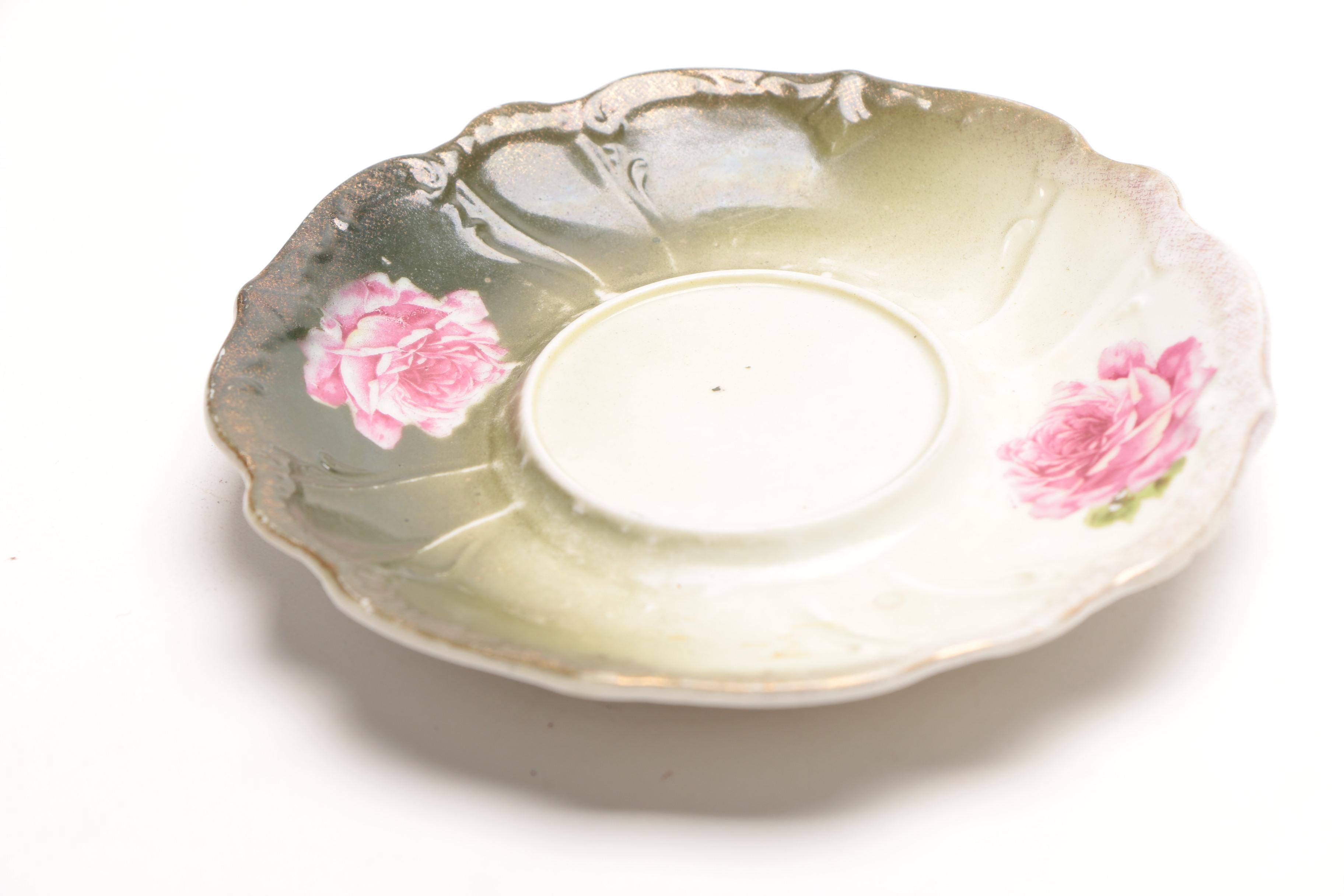 Vintage Porcelain Mustache Teacups With Saucers