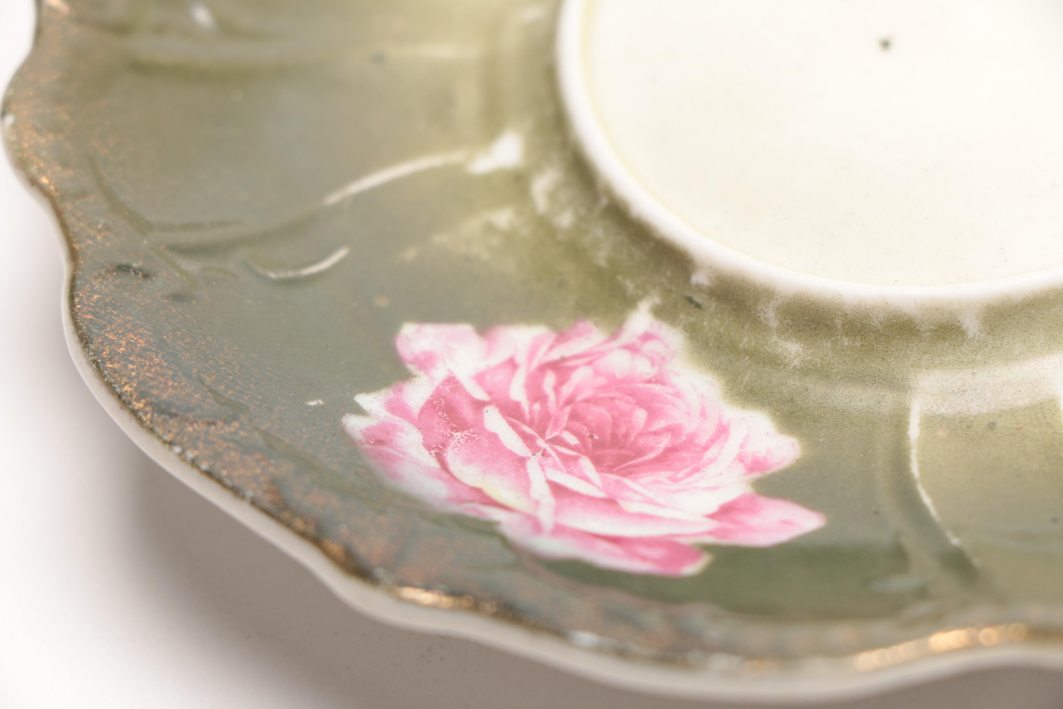 Vintage Porcelain Mustache Teacups With Saucers