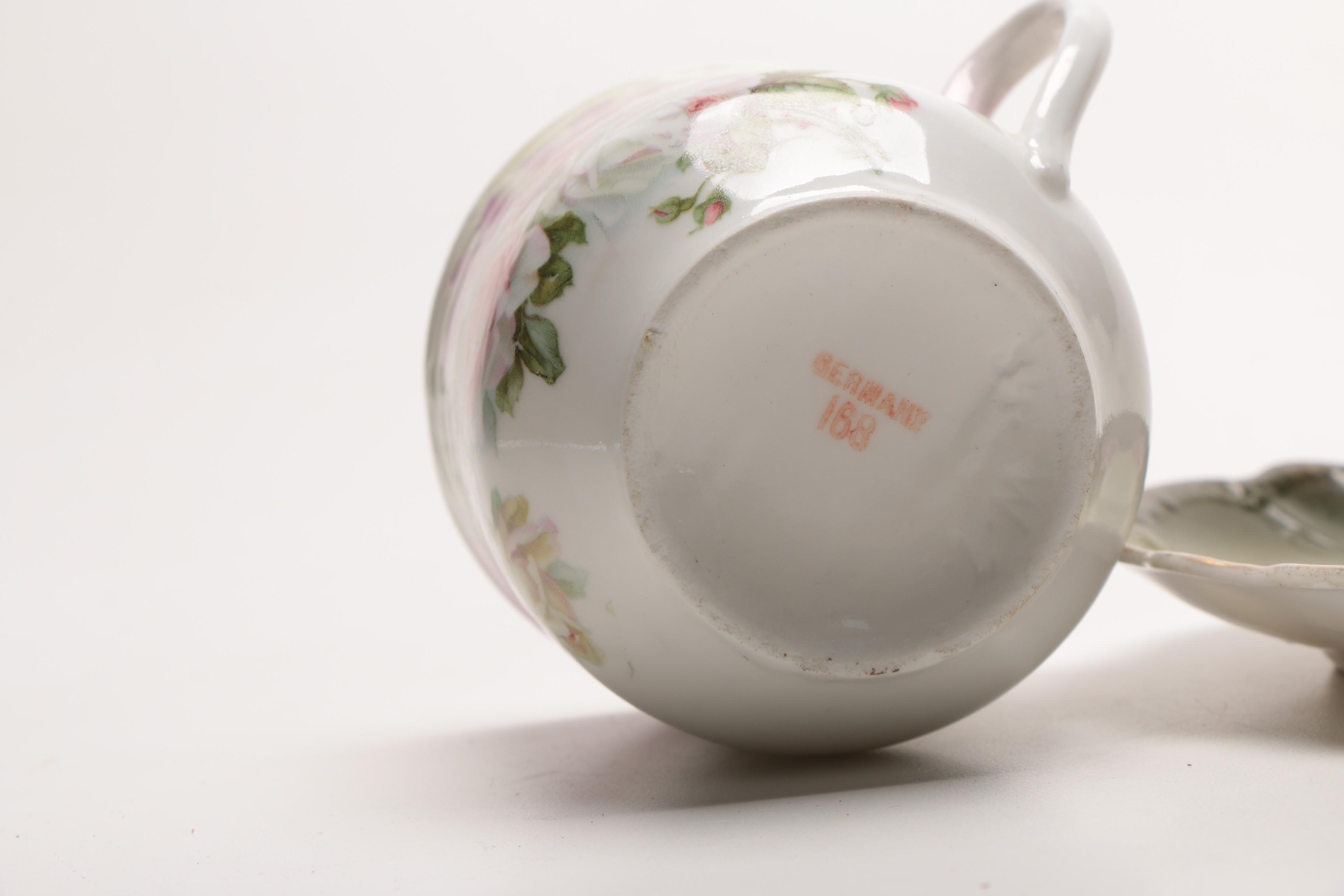 Vintage Porcelain Mustache Teacups With Saucers