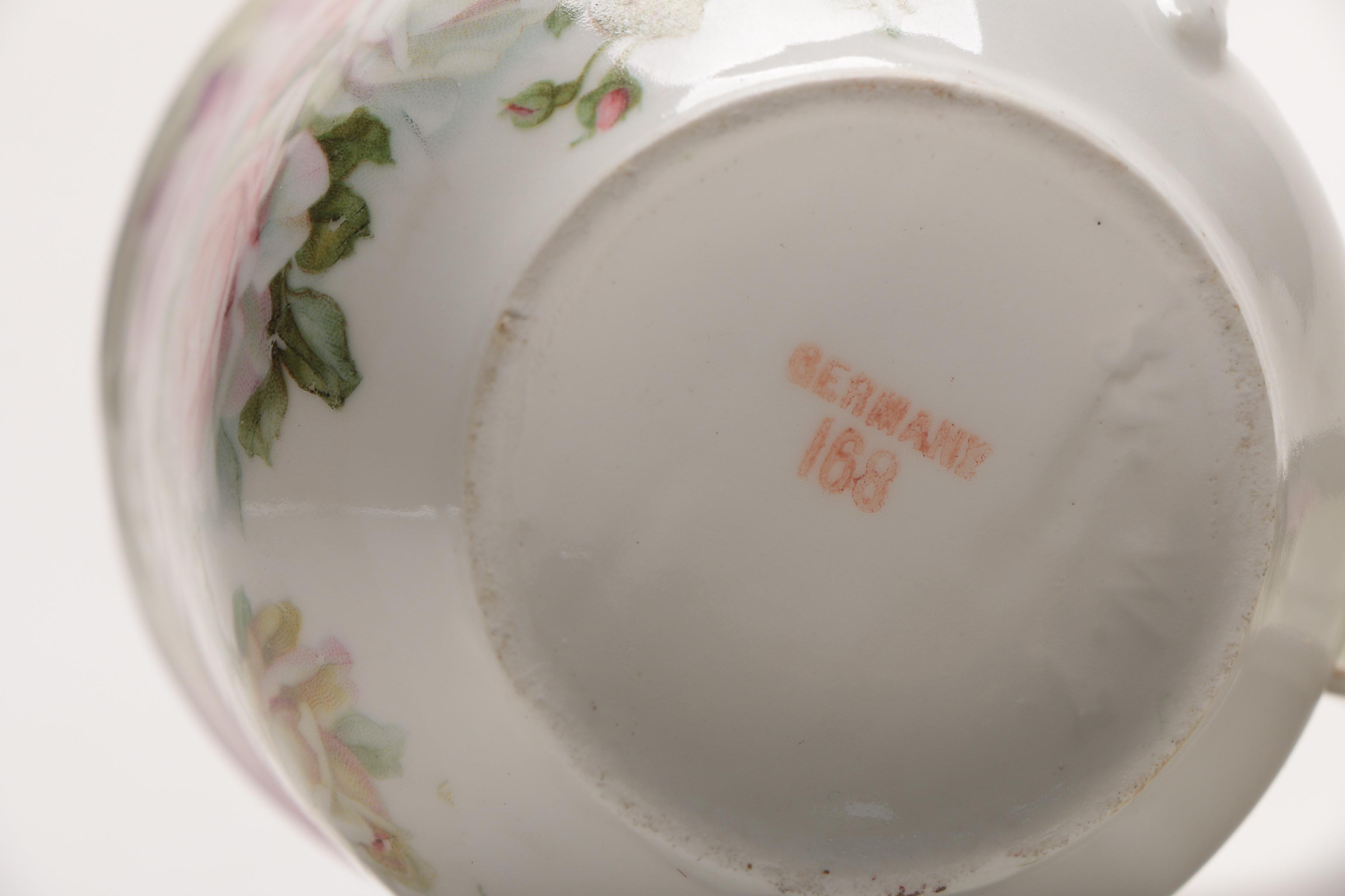 Vintage Porcelain Mustache Teacups With Saucers