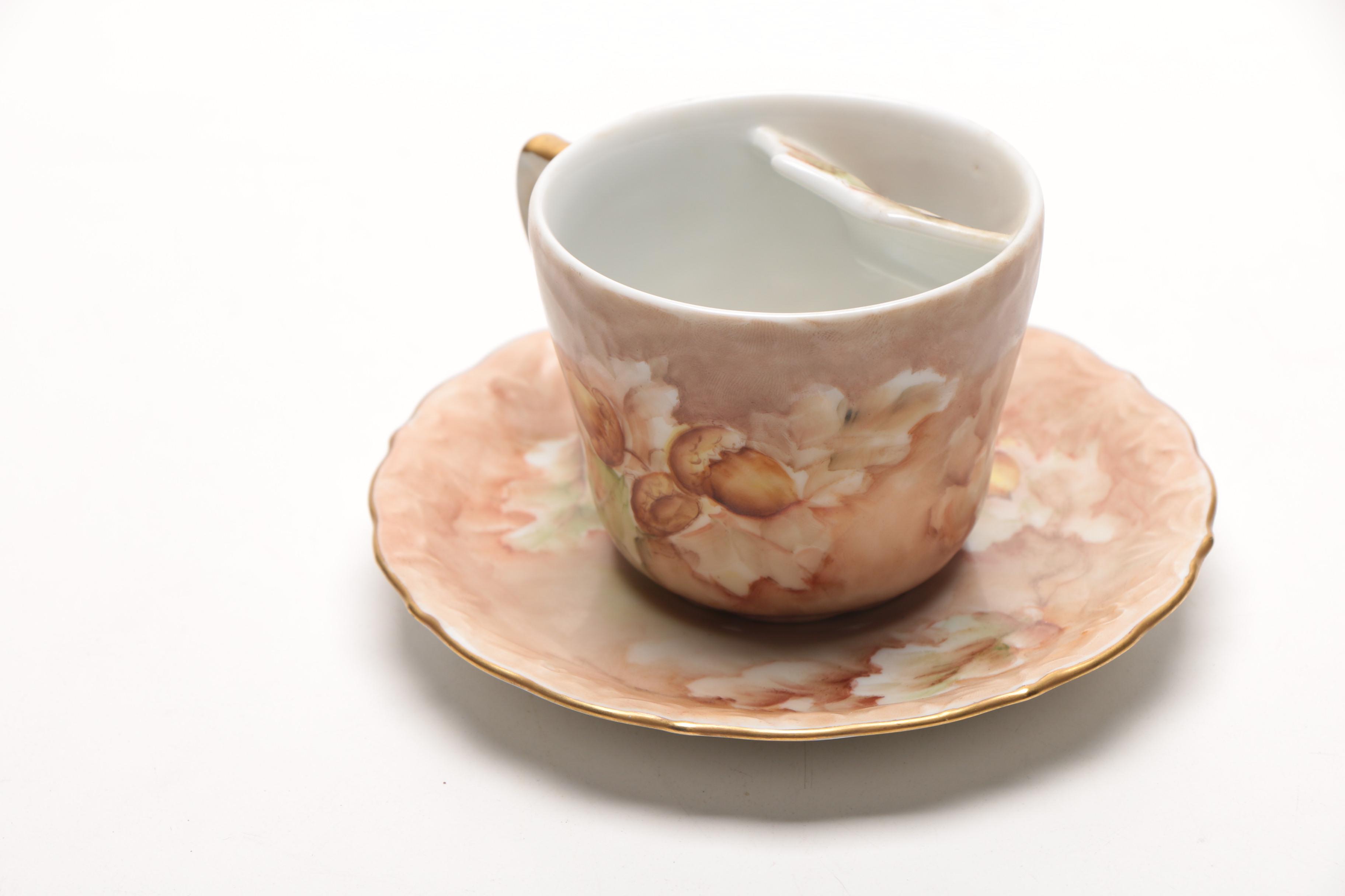 Vintage Porcelain Mustache Teacups With Saucers