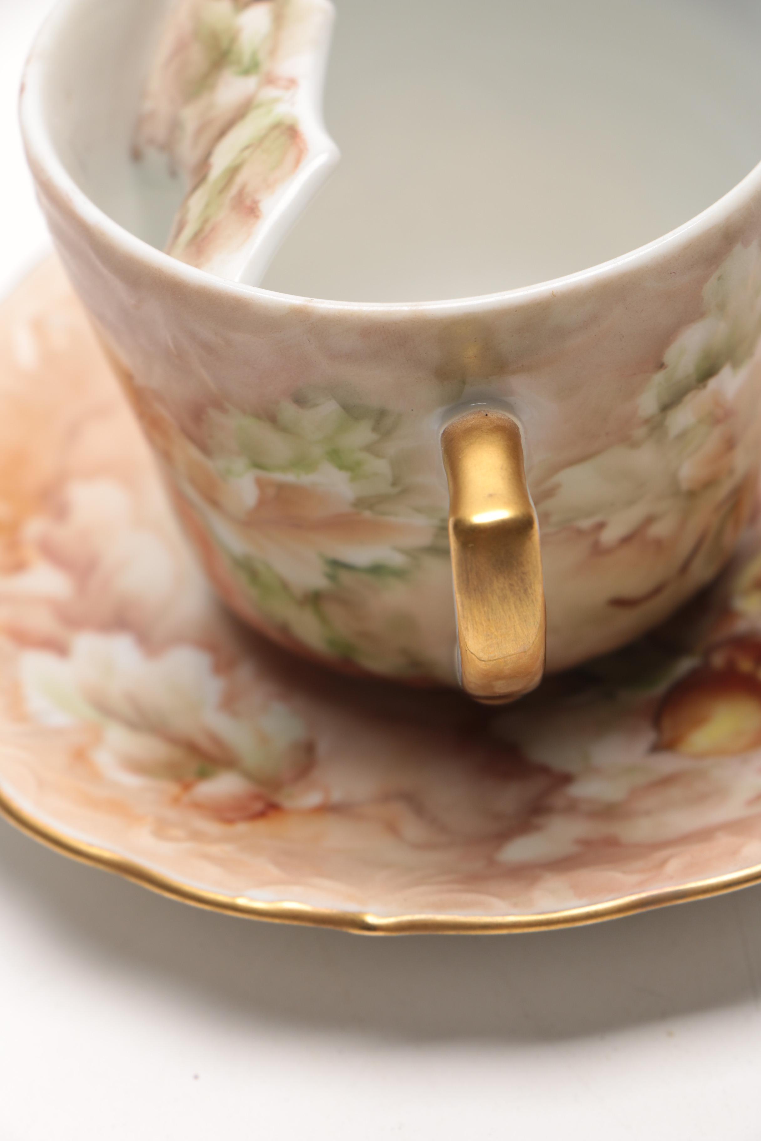 Vintage Porcelain Mustache Teacups With Saucers