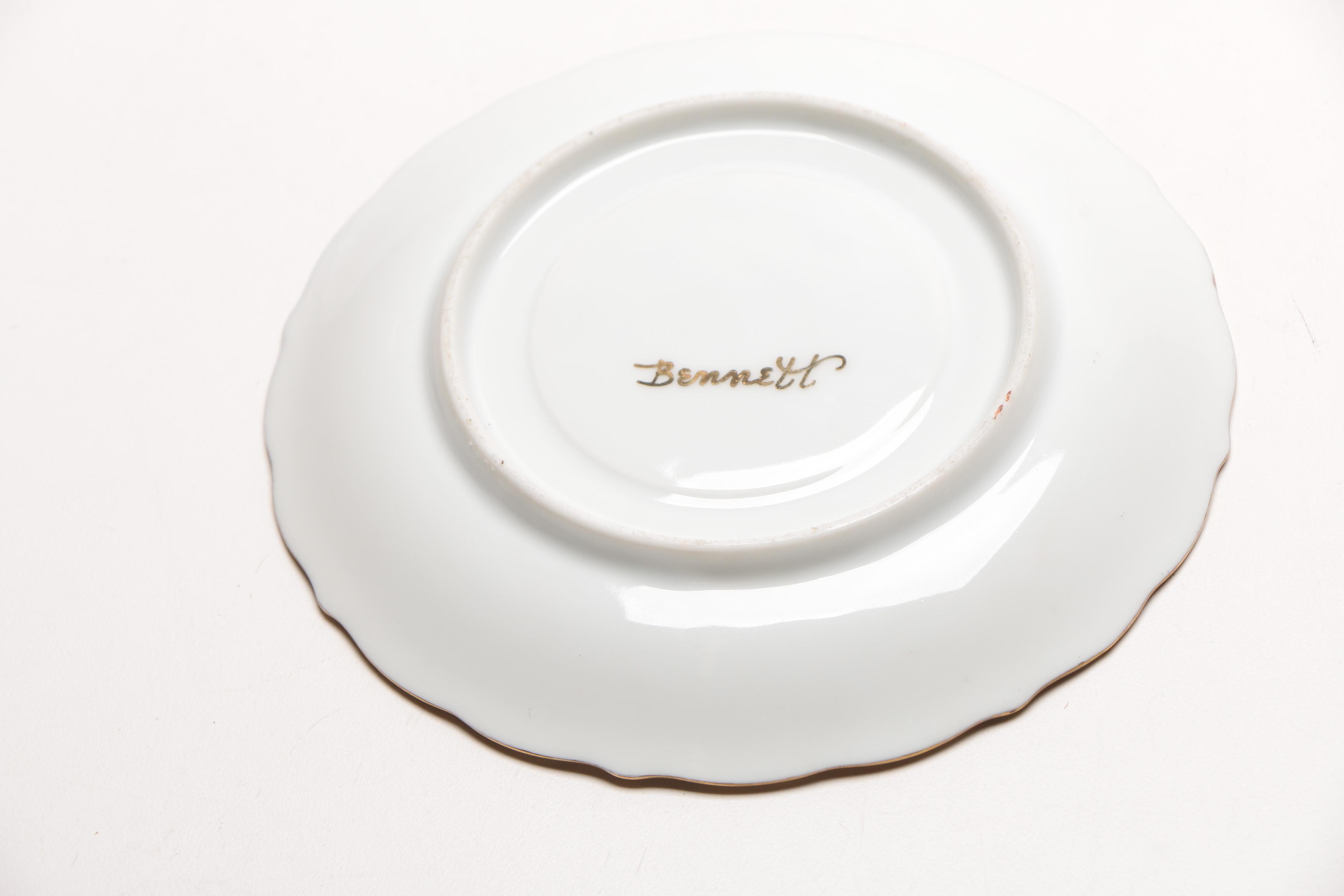 Vintage Porcelain Mustache Teacups With Saucers