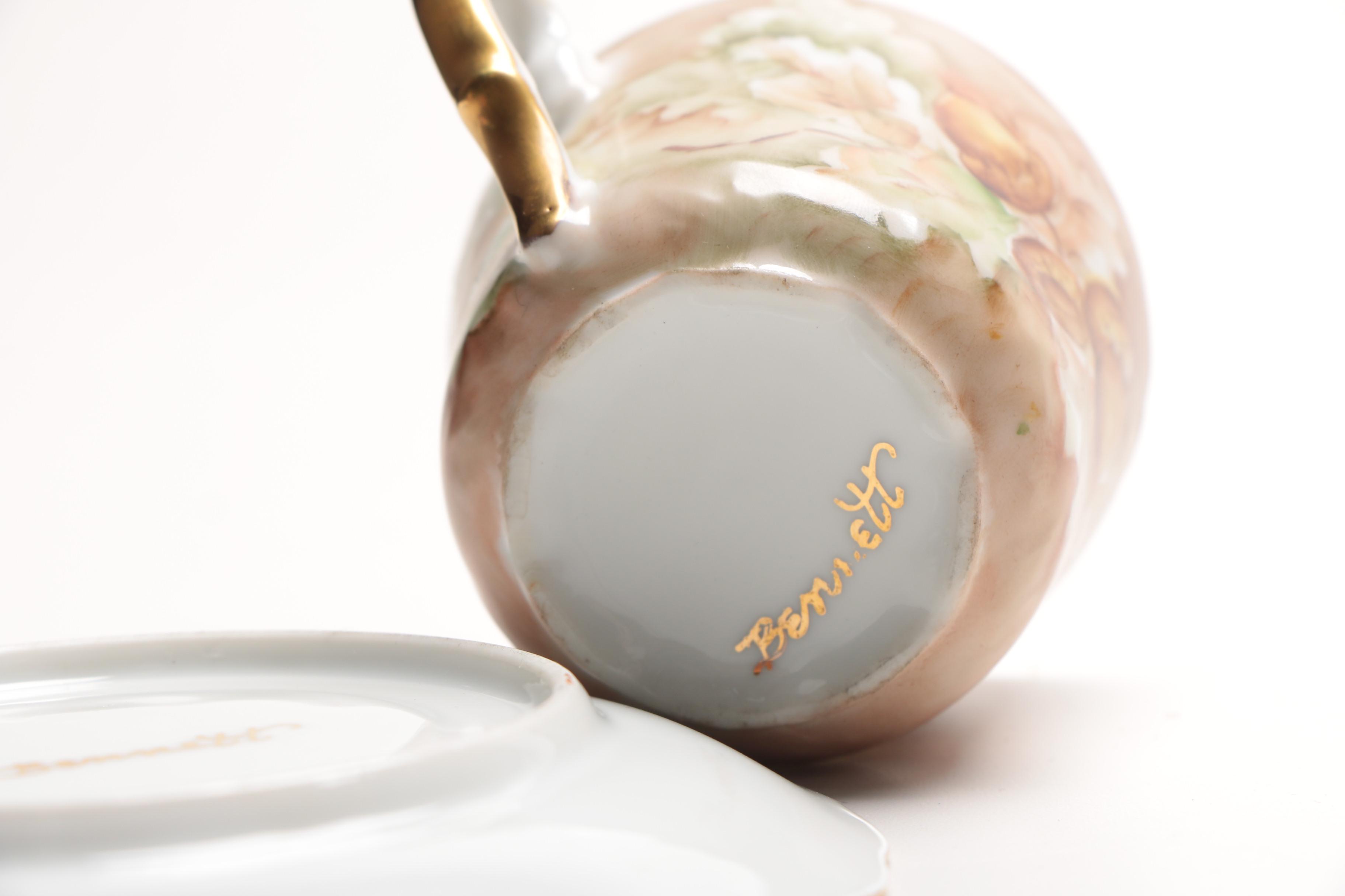 Vintage Porcelain Mustache Teacups With Saucers