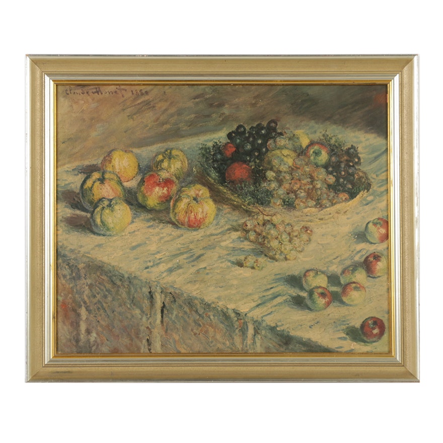 After Claude Monet Offset Lithograph on Board "Apples and Grapes"