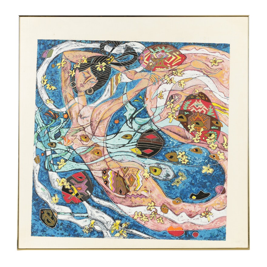 He Neng Limited Edition Serigraph on Paper "Lady in the Fairytal