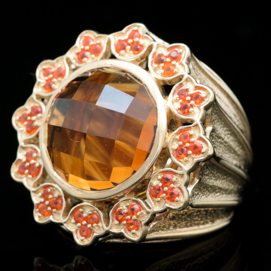 Gold Plated Sterling Silver, Citrine and Fire Opal Ring