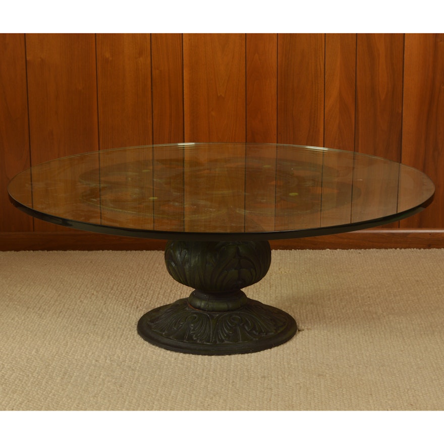 Classical Style Metal and Glass Pedestal Coffee Table