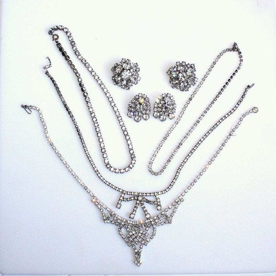 Vintage Rhinestone Necklaces and Earrings