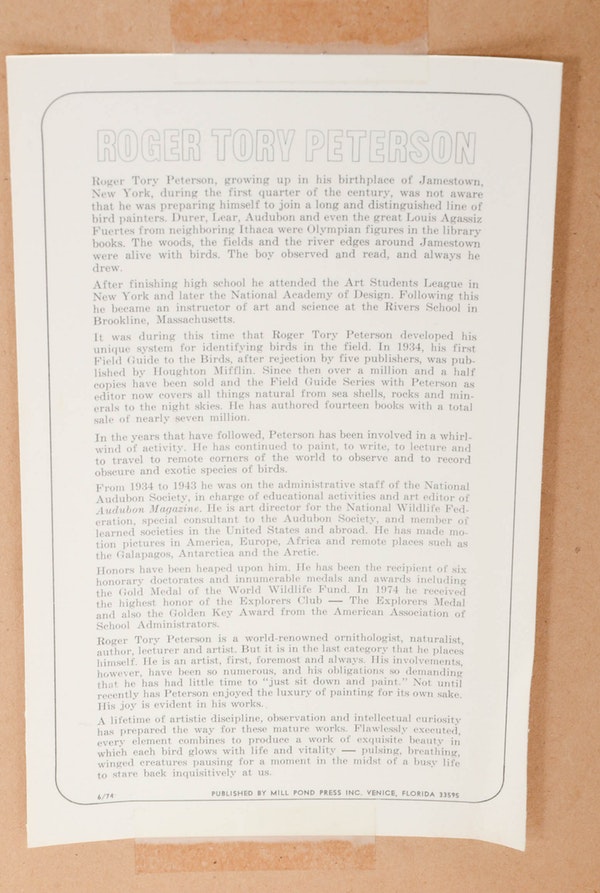 Roger Tory Peterson Signed Limited Edition Offset Lithograph