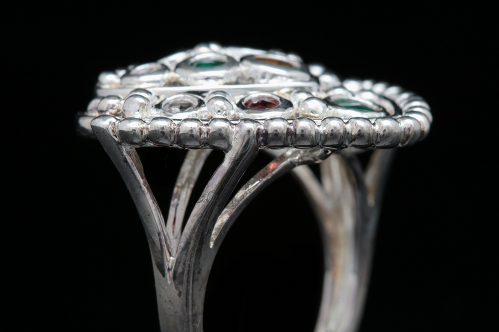 Sterling Silver, Garnet, Citrine, Zircon and Emerald Ring