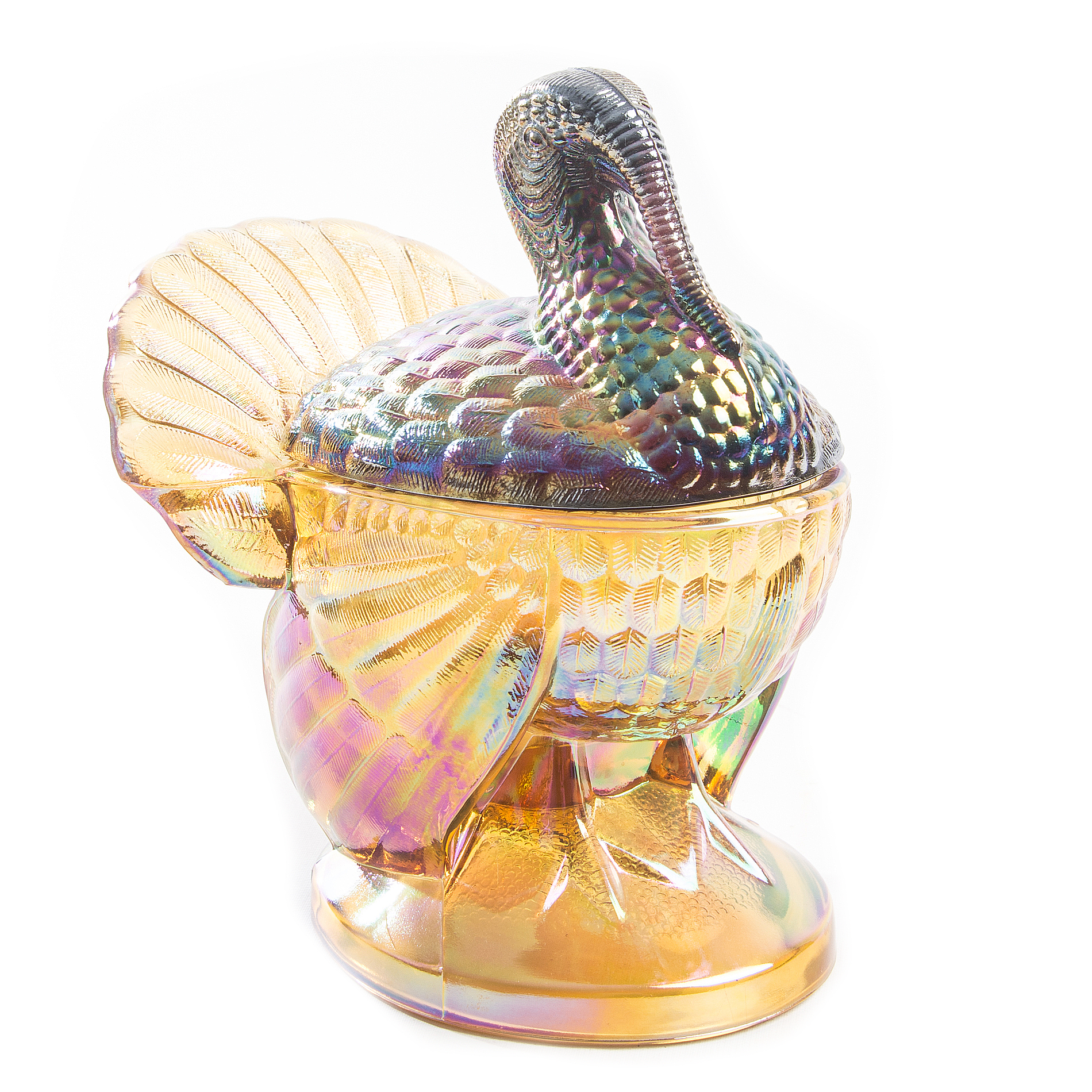 Carnival Glass Style Lidded Turkey Dish
