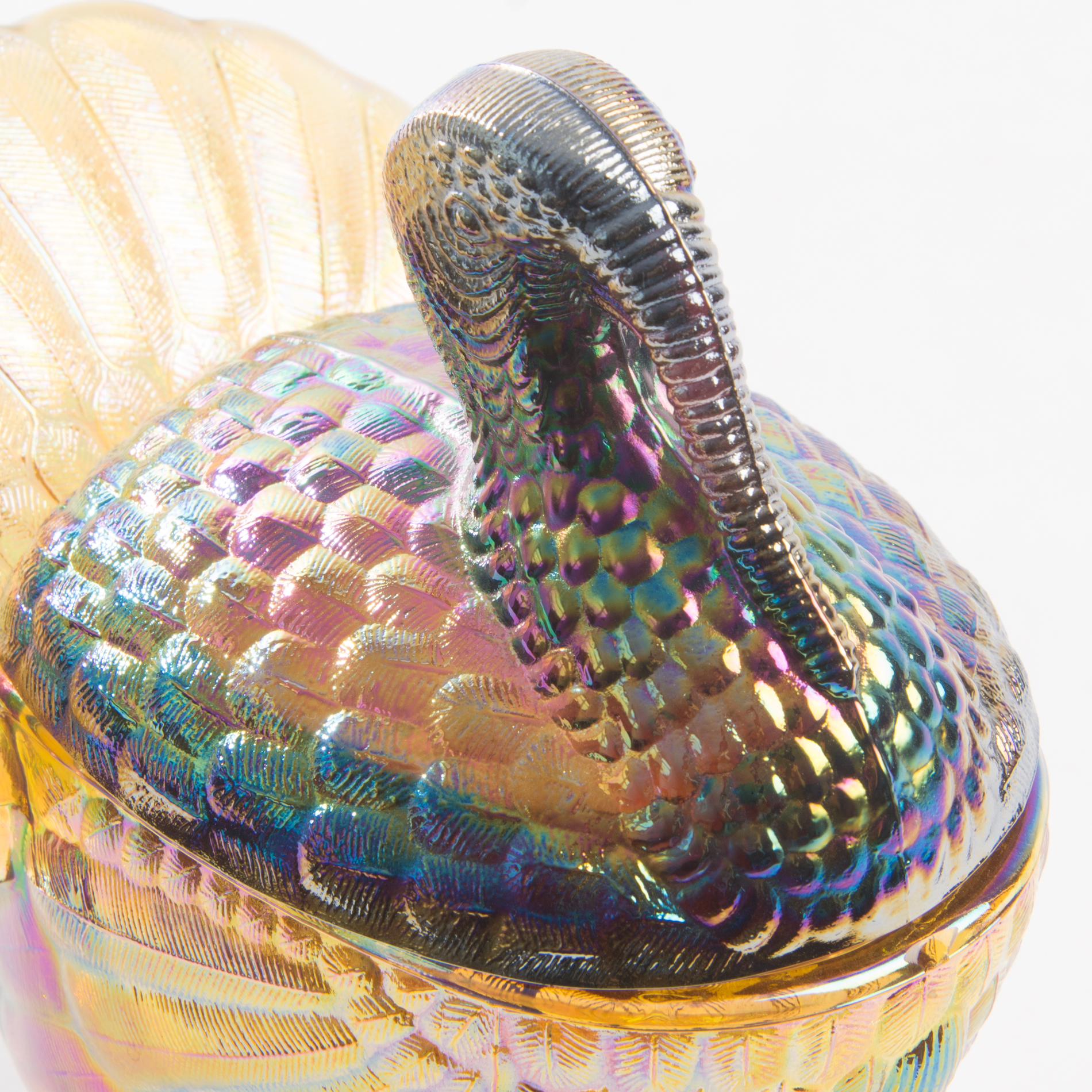 Carnival Glass Style Lidded Turkey Dish