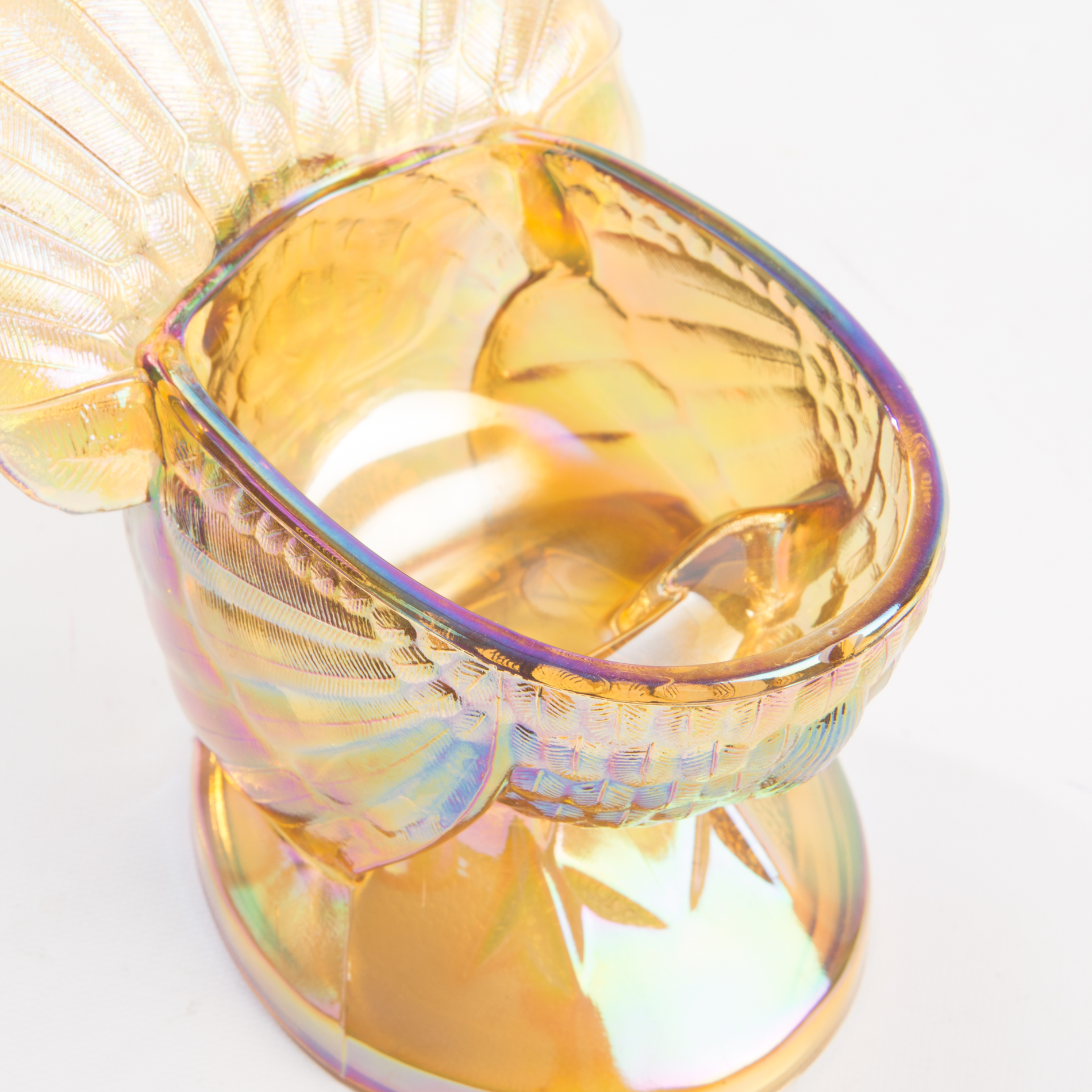 Carnival Glass Style Lidded Turkey Dish