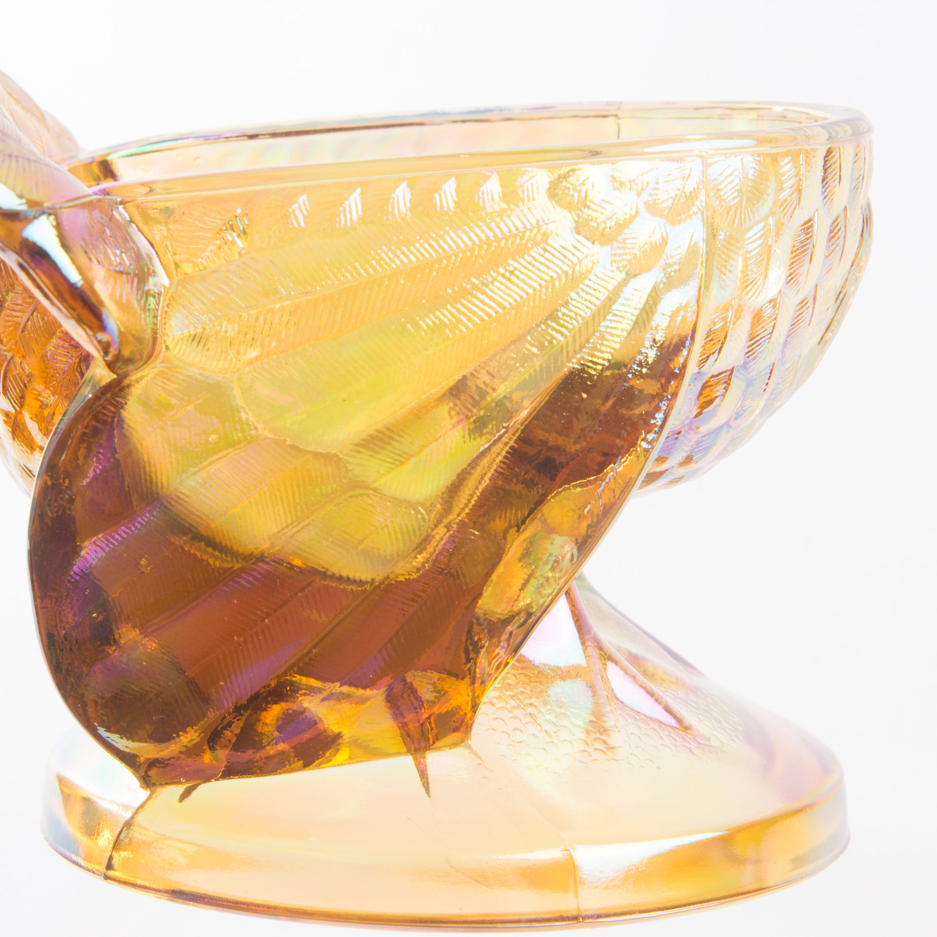 Carnival Glass Style Lidded Turkey Dish