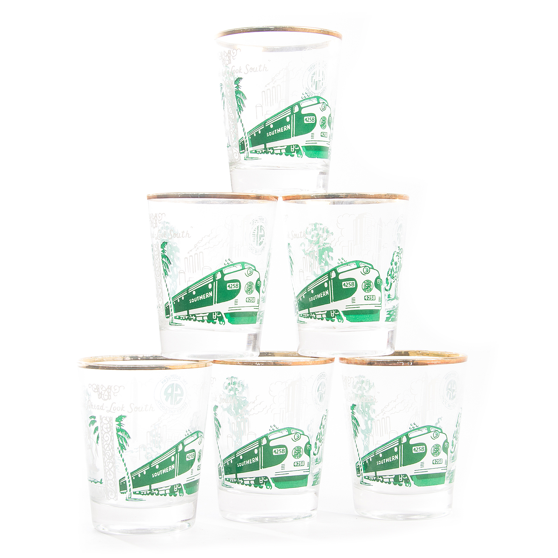 Vintage Southern Railway Double Old Fashioned Glasses