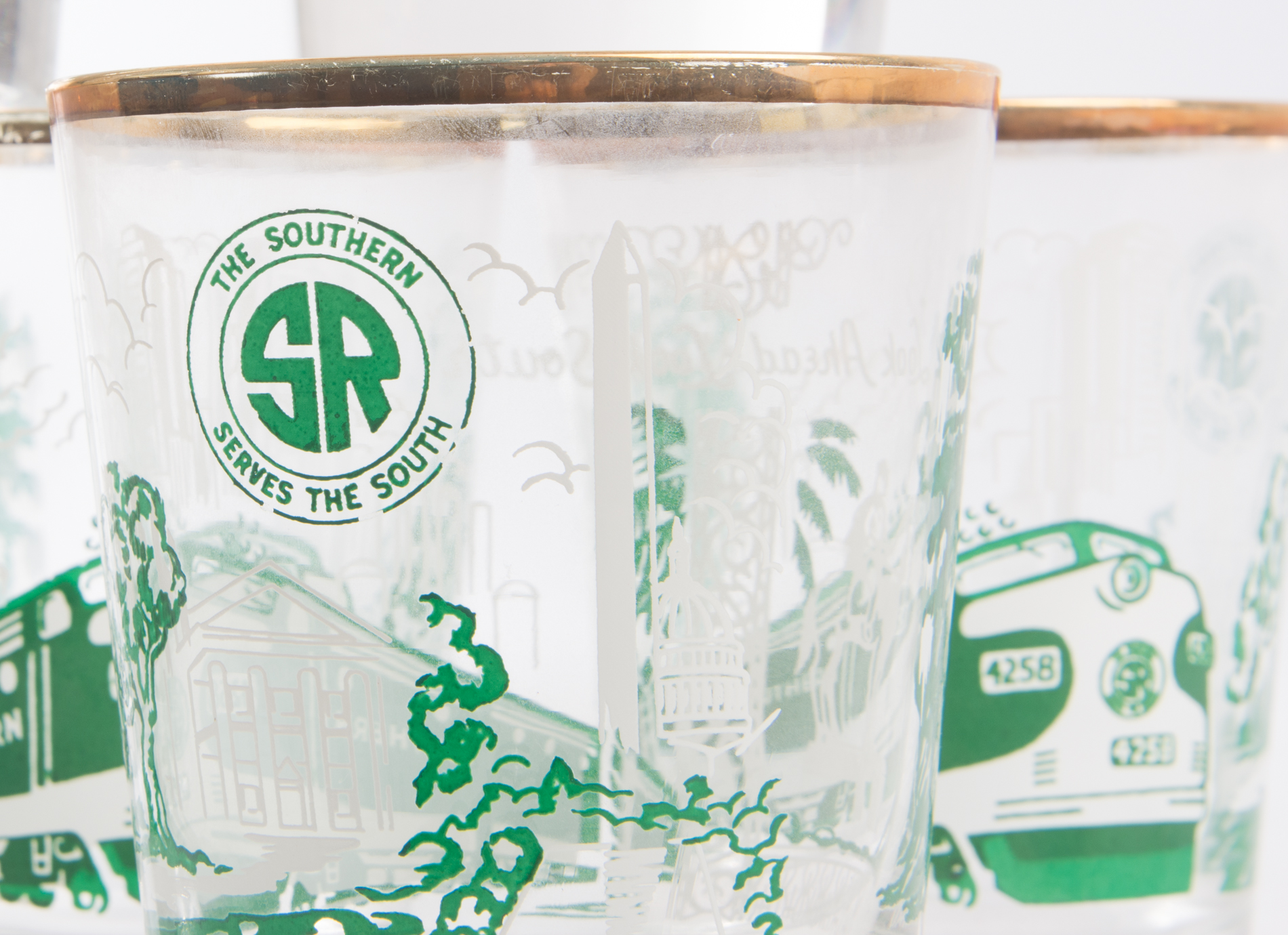 Vintage Southern Railway Double Old Fashioned Glasses