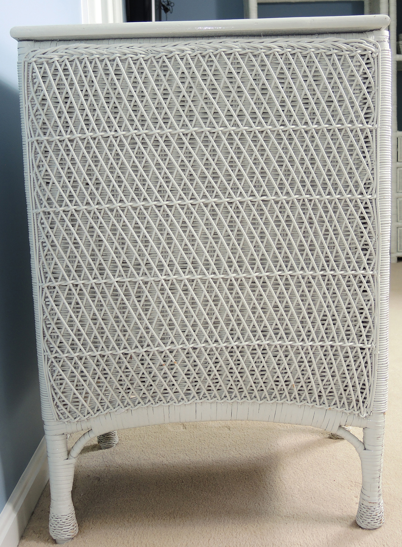 Small White Wicker Desk with Chair