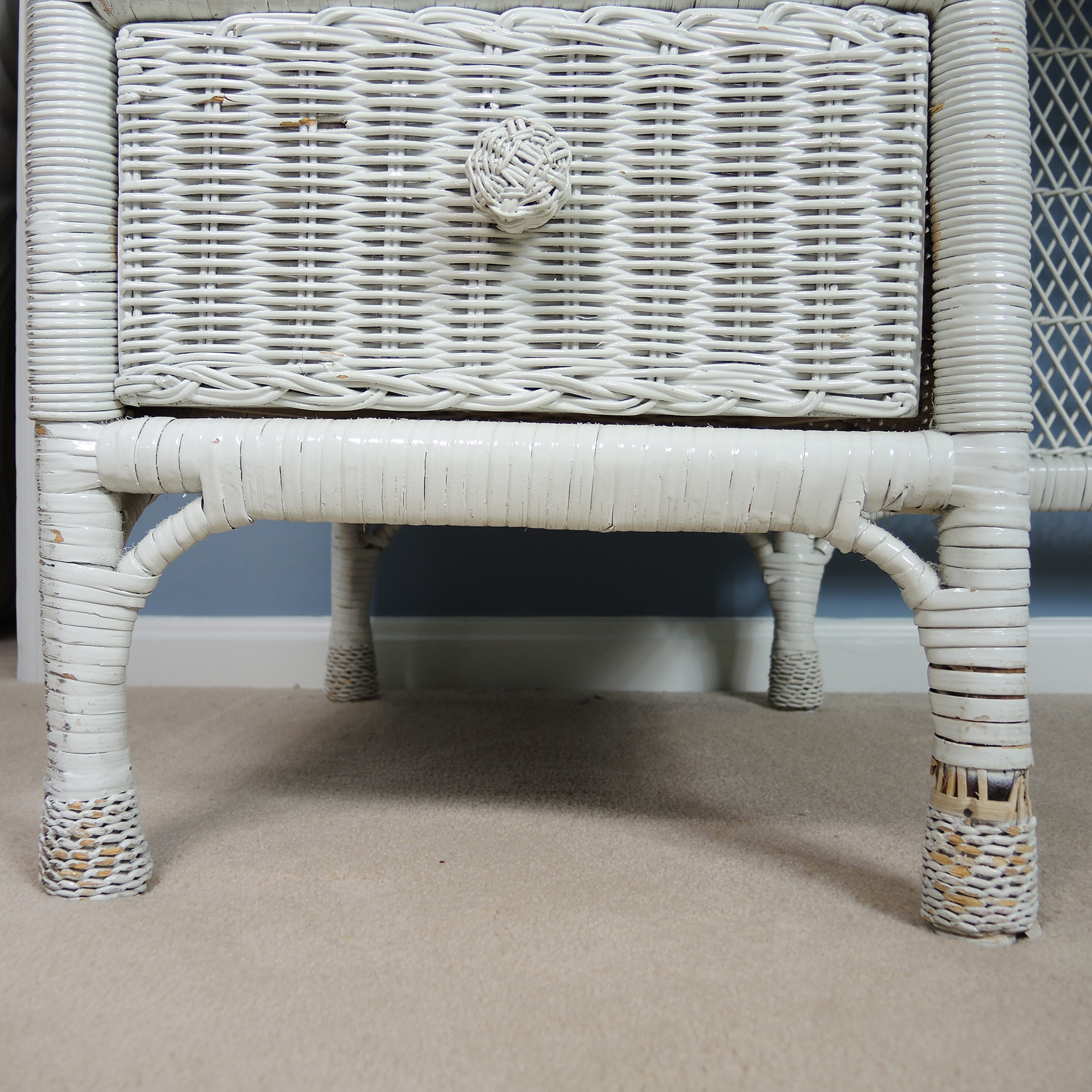 Small White Wicker Desk with Chair