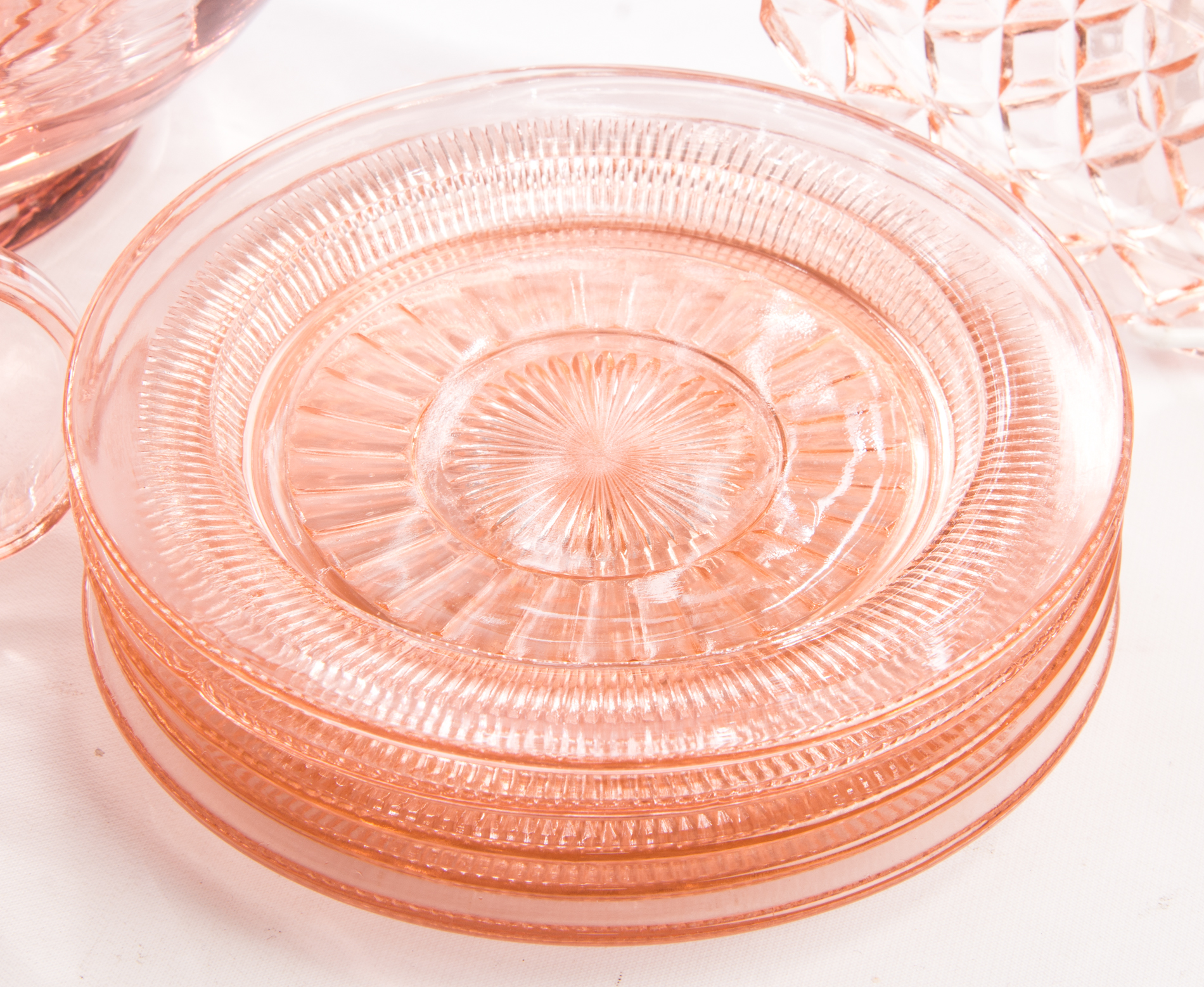 Generous Assortment of Vintage Pink Depression Glass Tableware