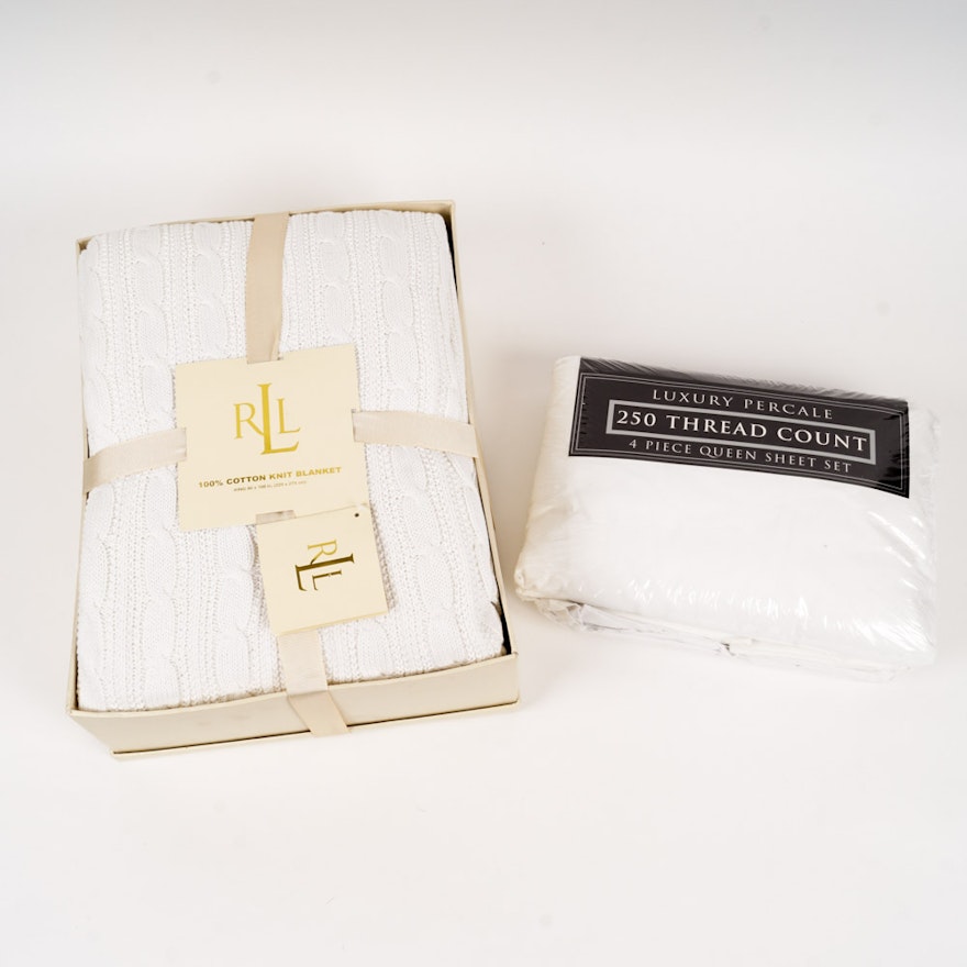 Ralph Lauren Cable Knit Blanket and Sheet Set