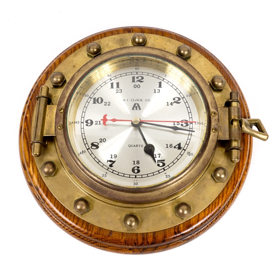 Nautical Wood and Brass Wall clock