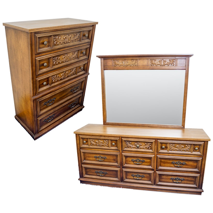 Vintage Chest of Drawers and Matching Dresser with Mirror