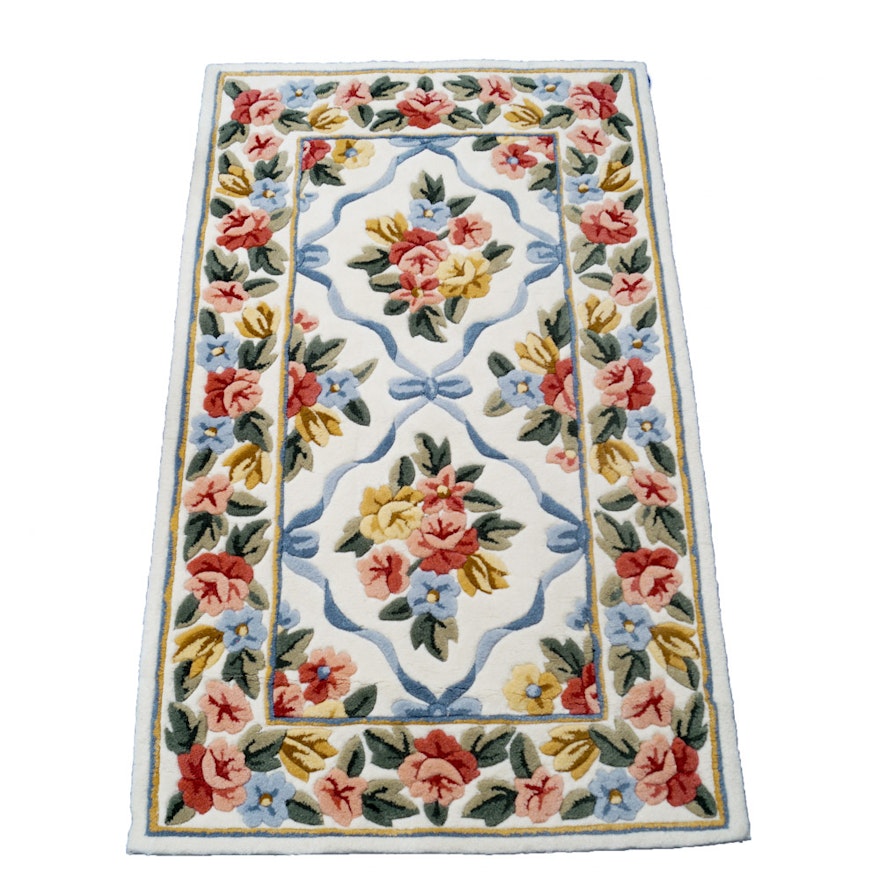 White Sculpted Floral Area Rug