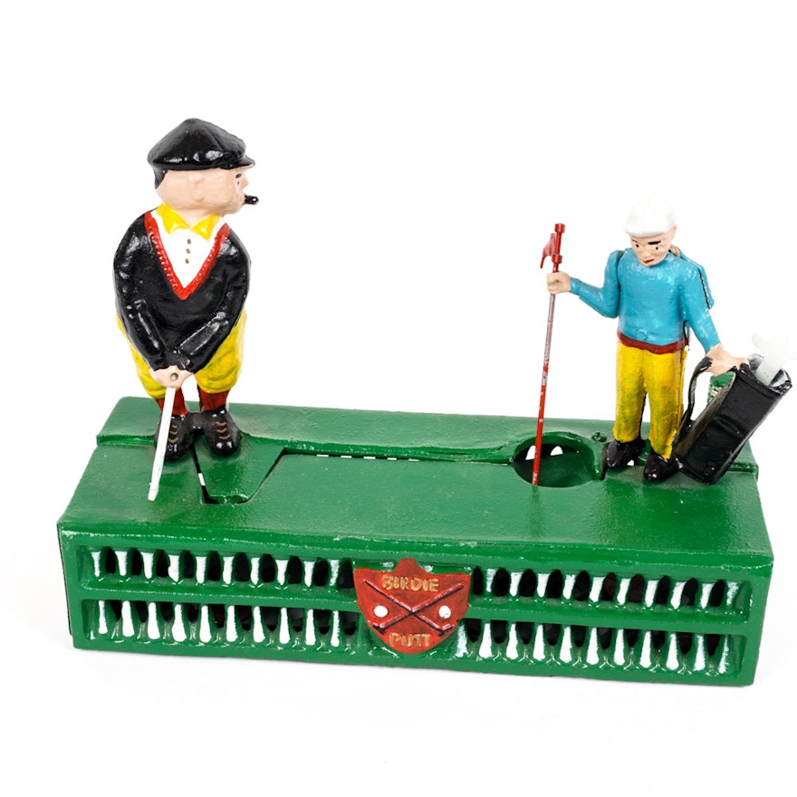 Mechanical Cast Iron Coin Bank "Birdie Putt"