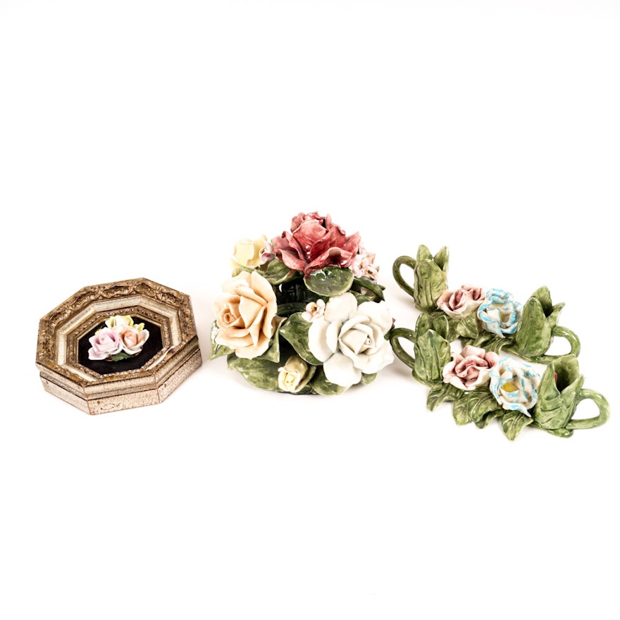 Ceramic Floral Figurines and Decor