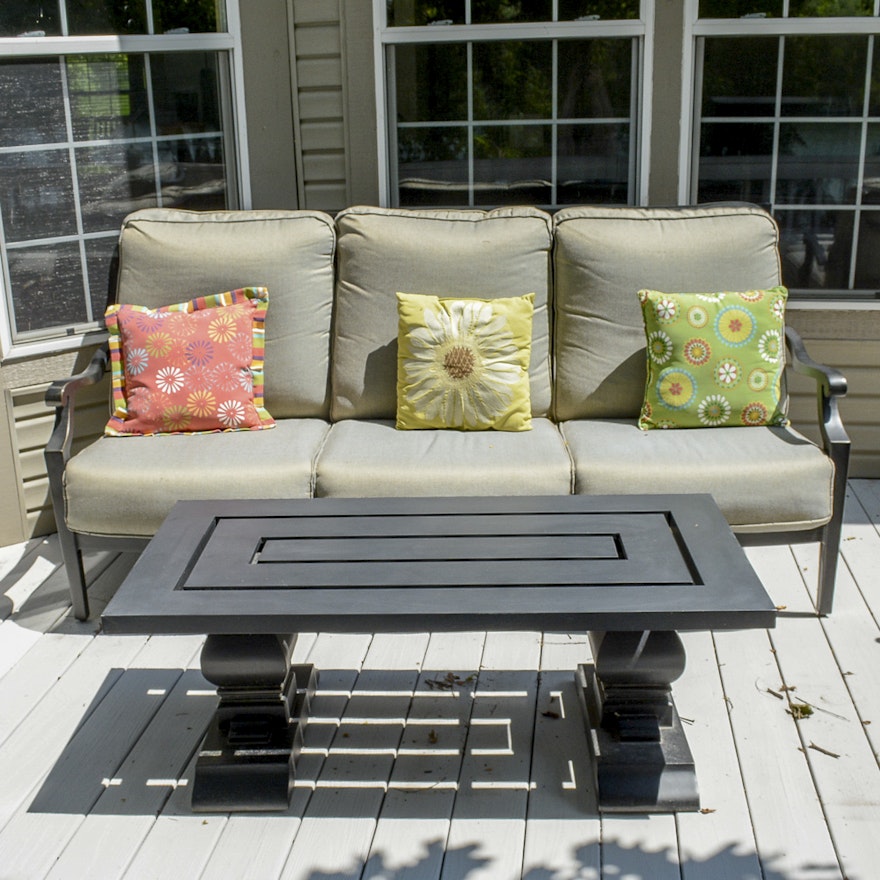 Patio Sofa and Coffee Table With Weather Protective Cover