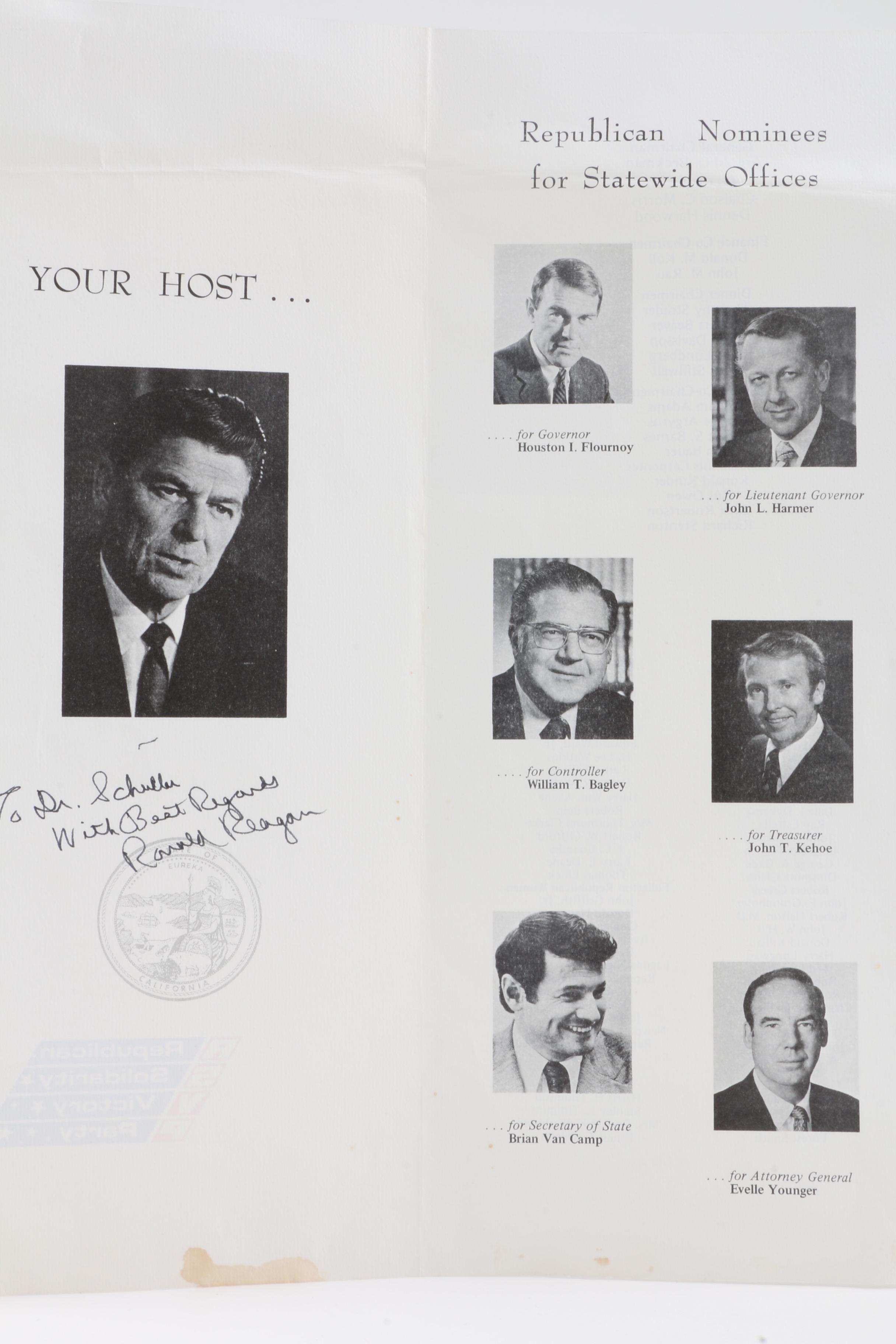 Signed Photo with President Reagan, E.  Doyle and Dr. Schuller