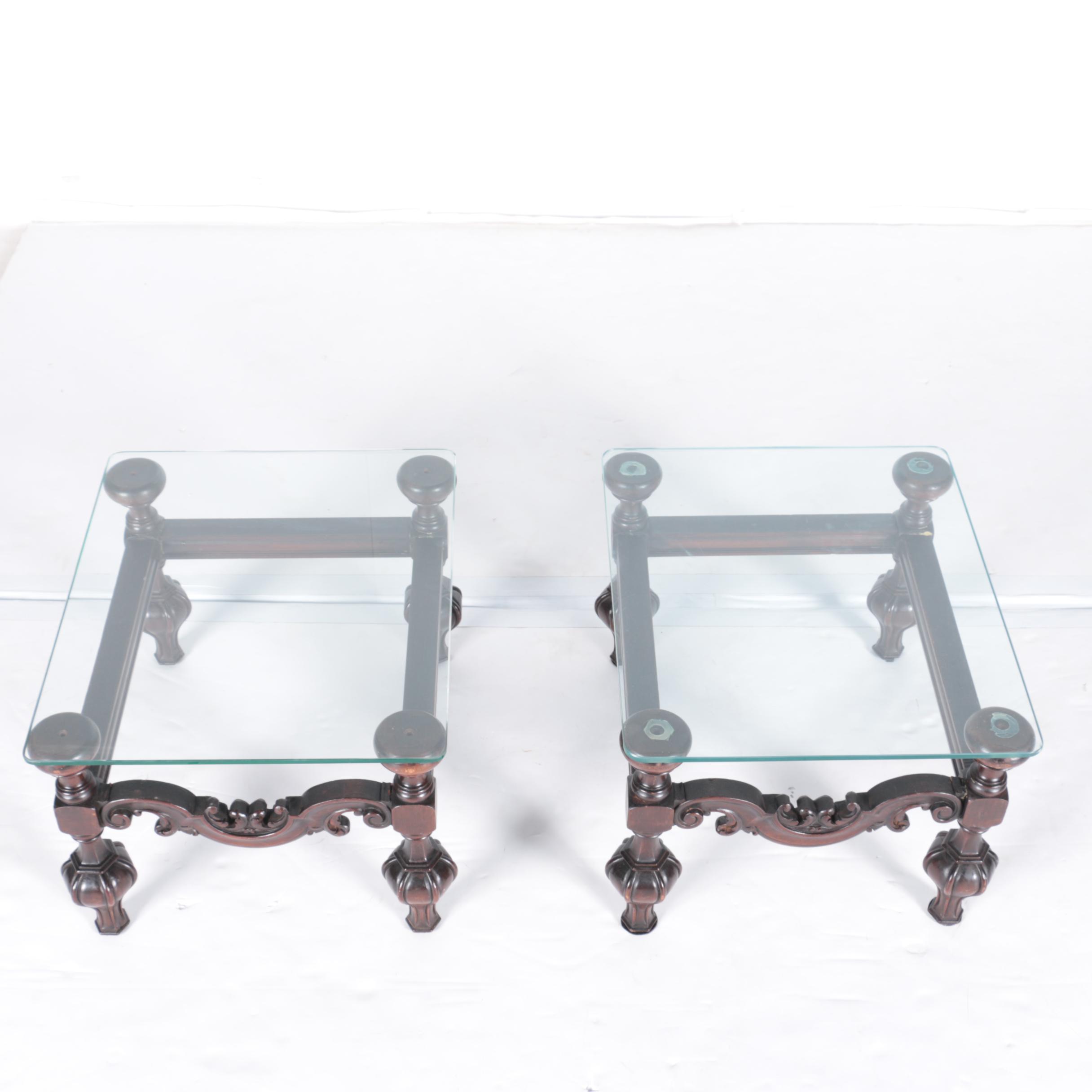 Renaissance Revival Inspired Glass Top Side Tables