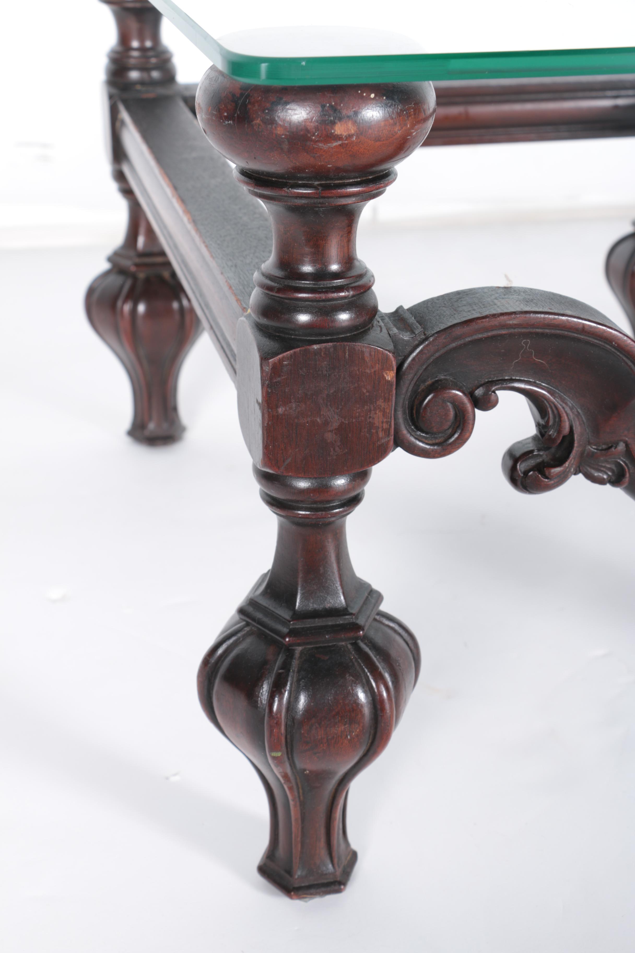 Renaissance Revival Inspired Glass Top Side Tables