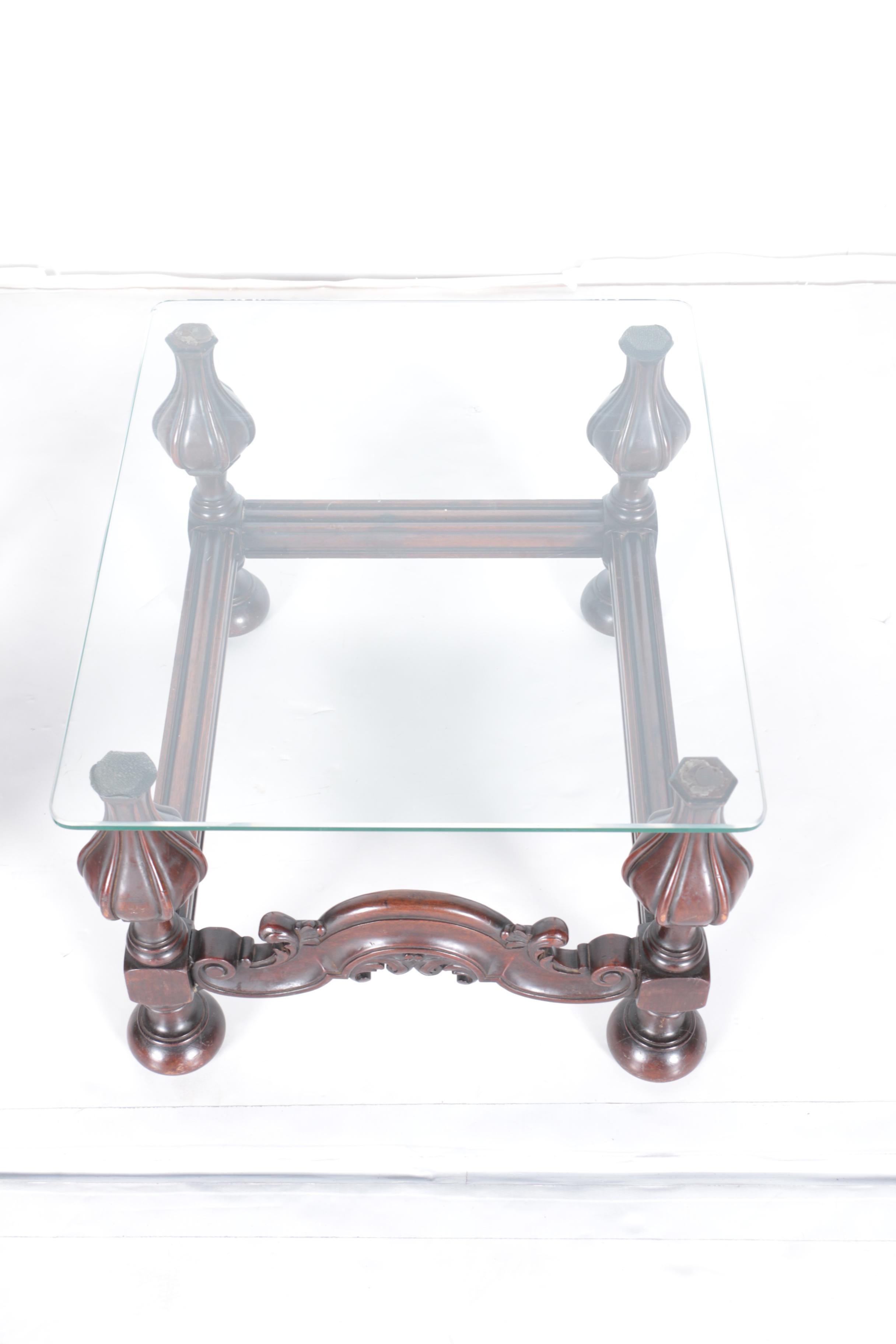 Renaissance Revival Inspired Glass Top Side Tables