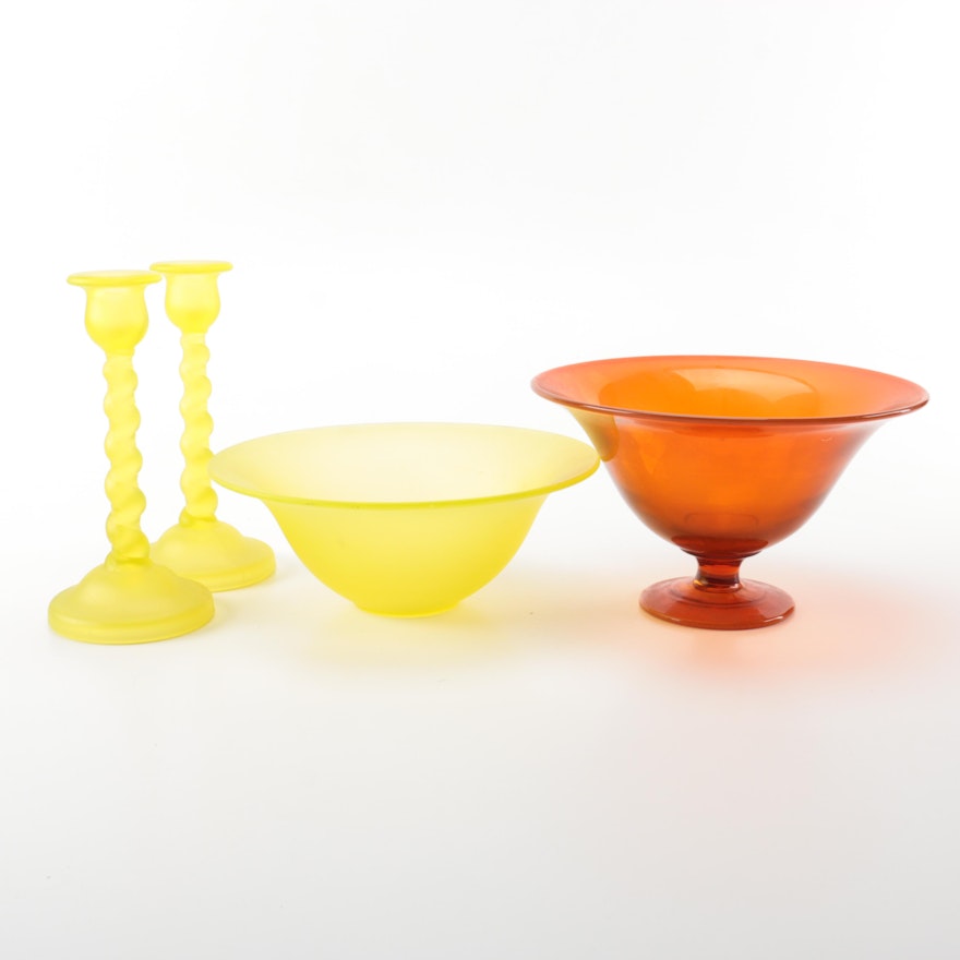 Decorative Glass Bowls and Candlesticks