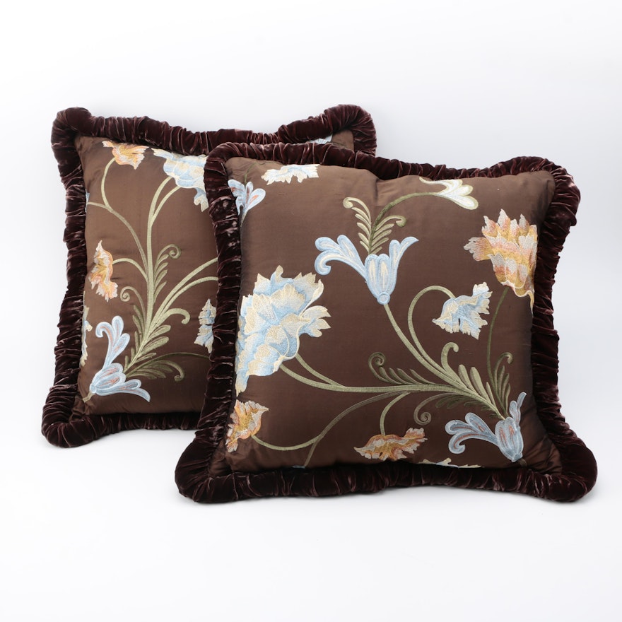 Down-Filled Brown Floral Accent Pillows