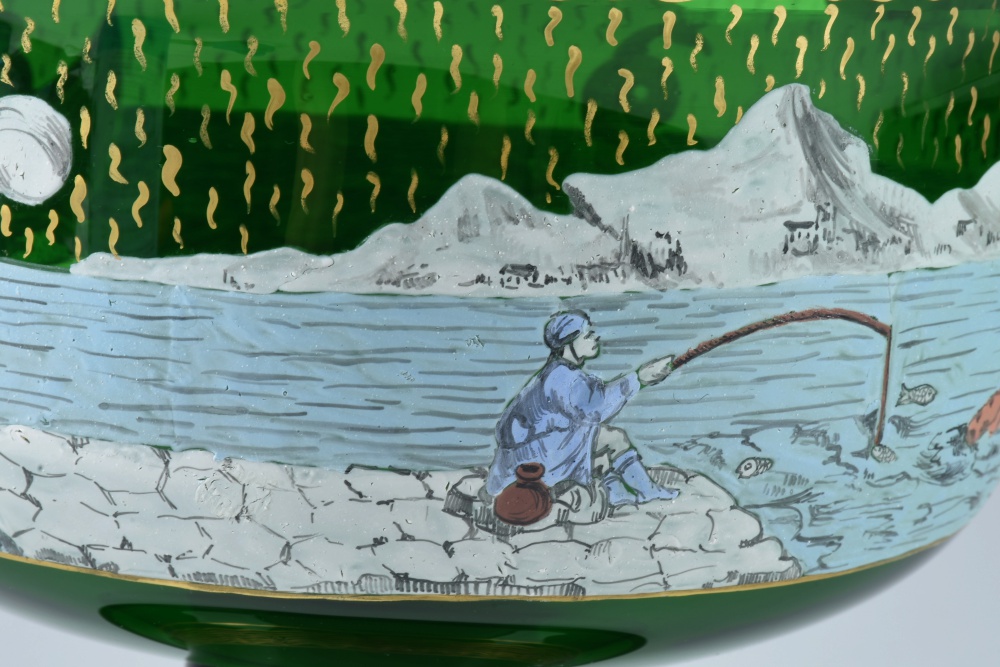 Murano Glass Compote with Painted Scene of Jesus Walking on Water