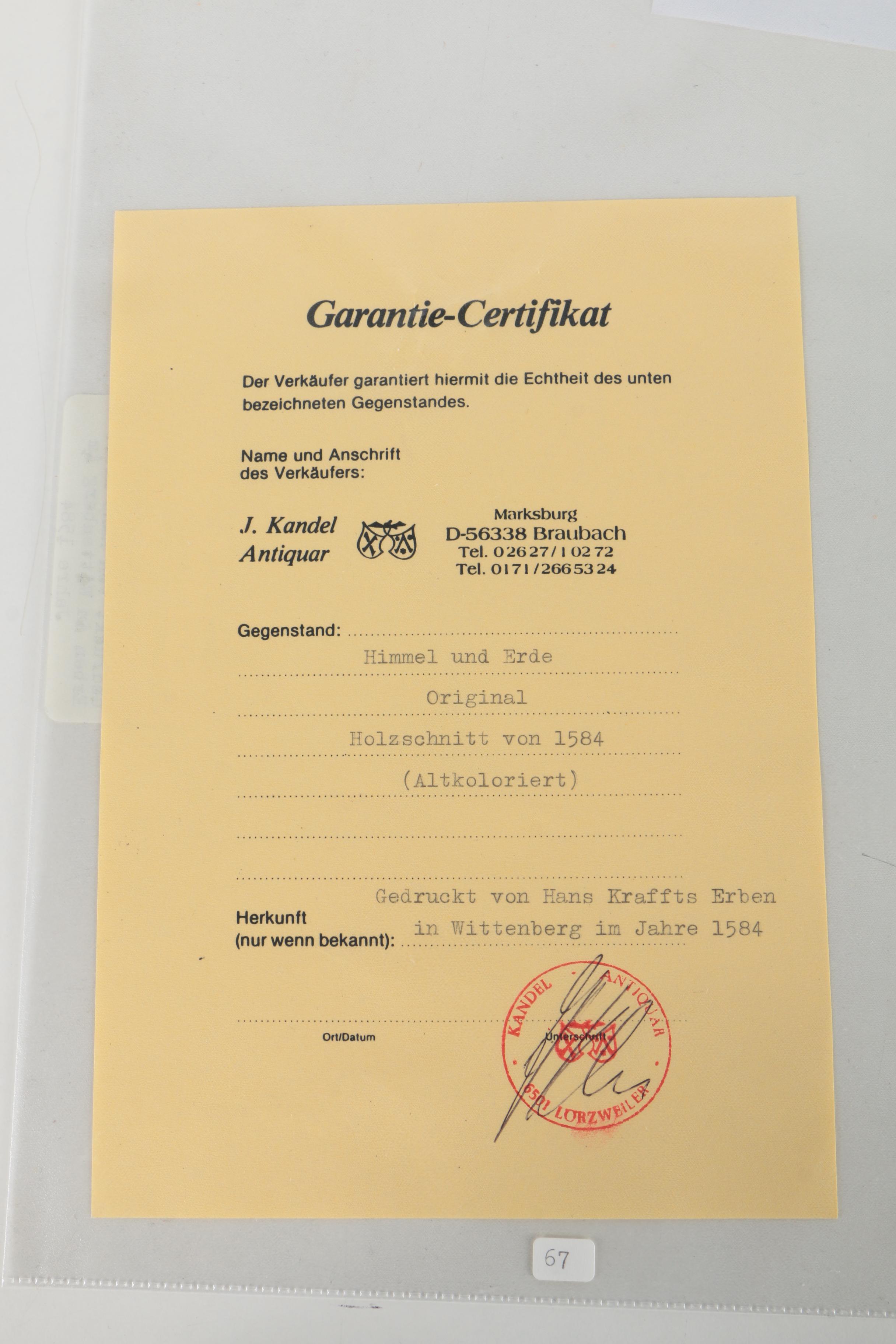 Medieval Style Wood Engraving Fragment "Himmel und Erde"