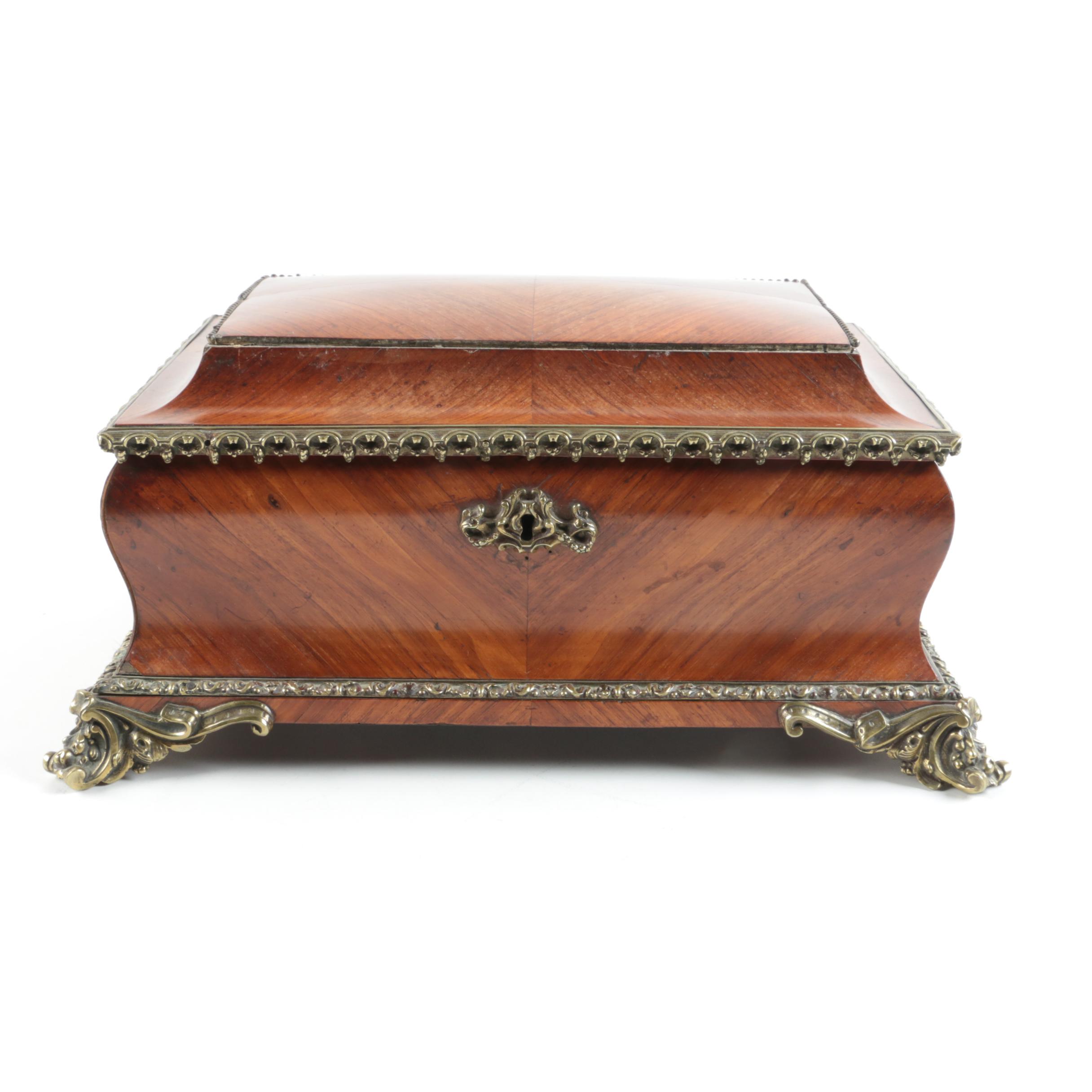 Vintage Louis XV Style Mahogany Veneer and Ormolu Jewelry Box