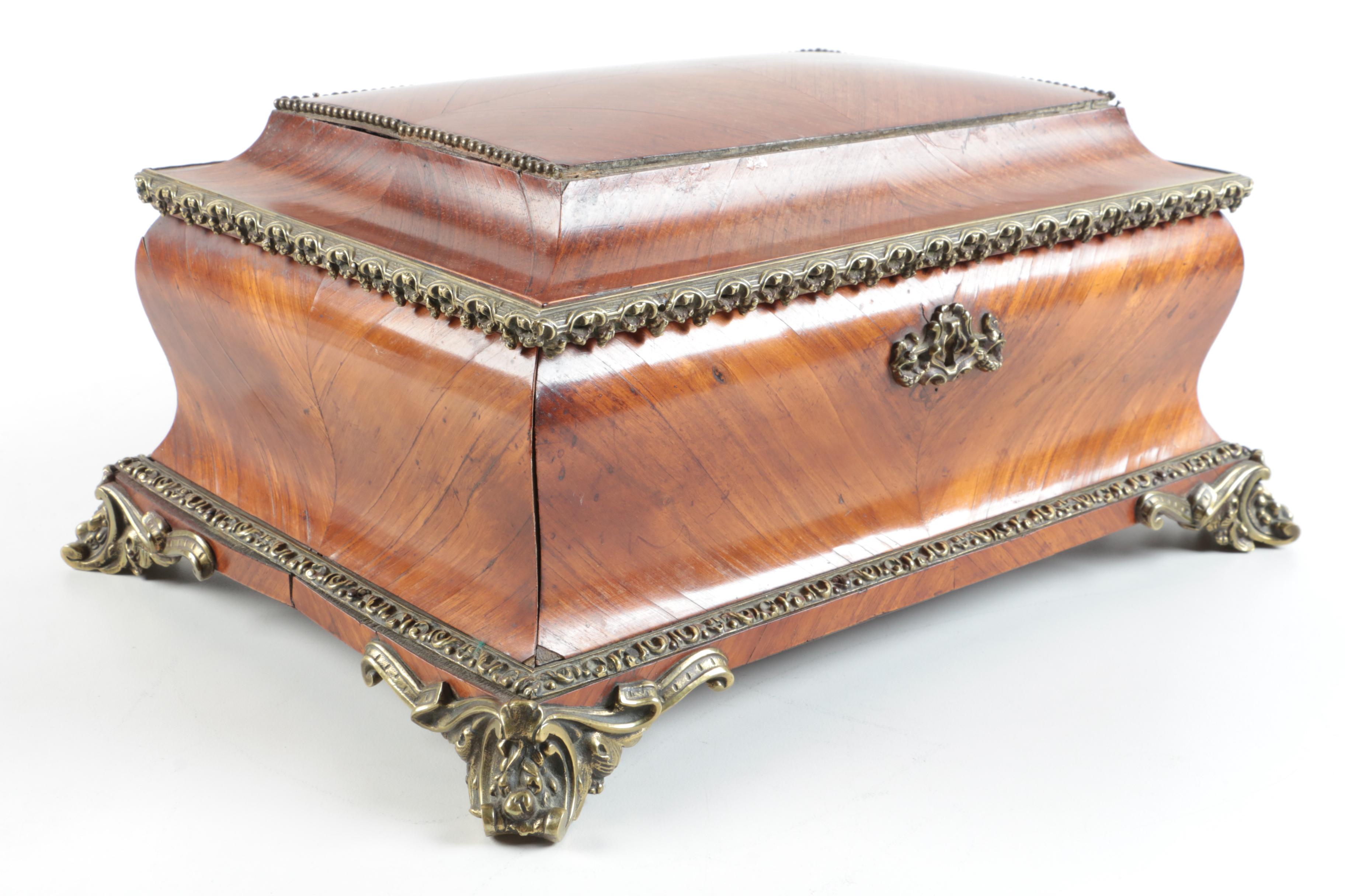 Vintage Louis XV Style Mahogany Veneer and Ormolu Jewelry Box