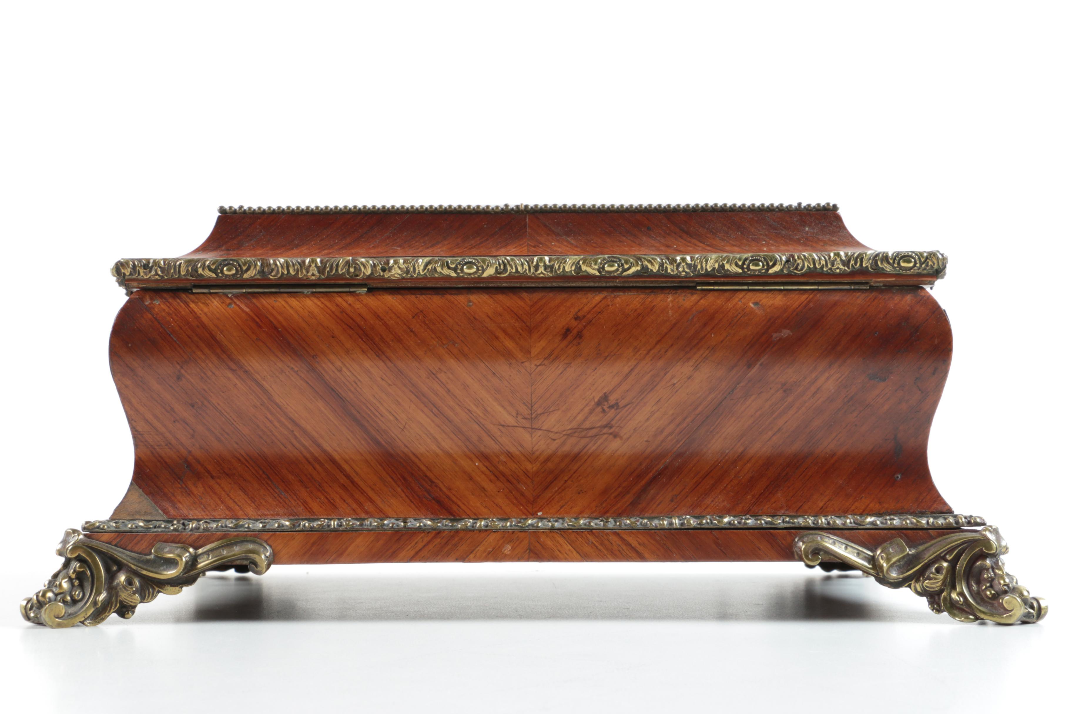 Vintage Louis XV Style Mahogany Veneer and Ormolu Jewelry Box
